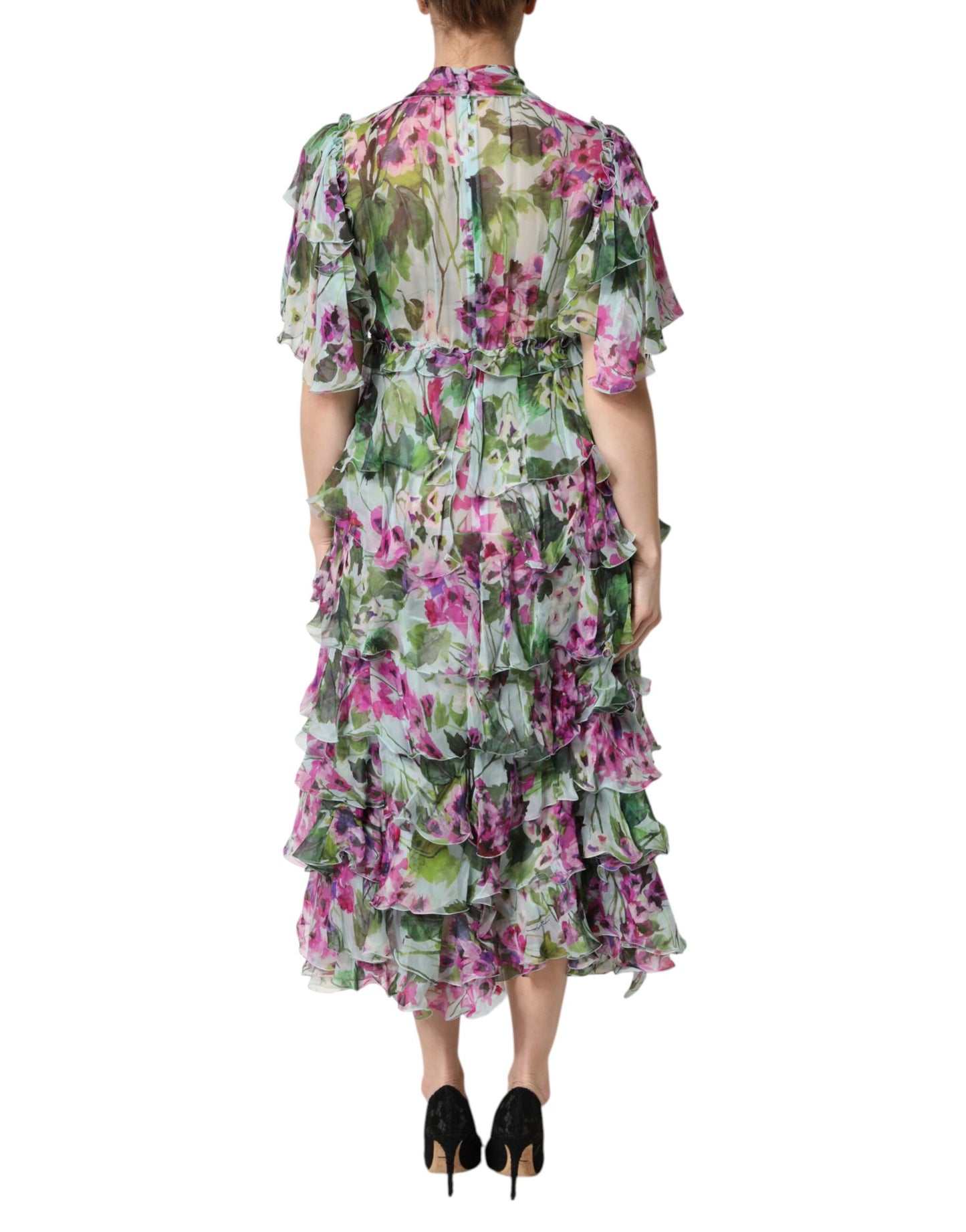 Multicolor Floral Silk Midi Layered Dress