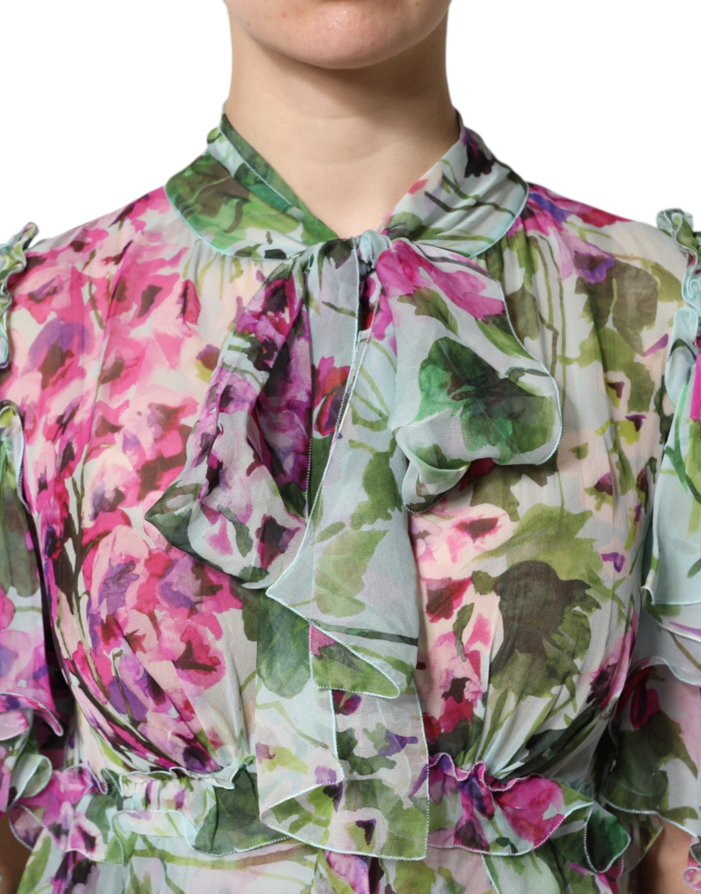 Multicolor Floral Silk Midi Layered Dress