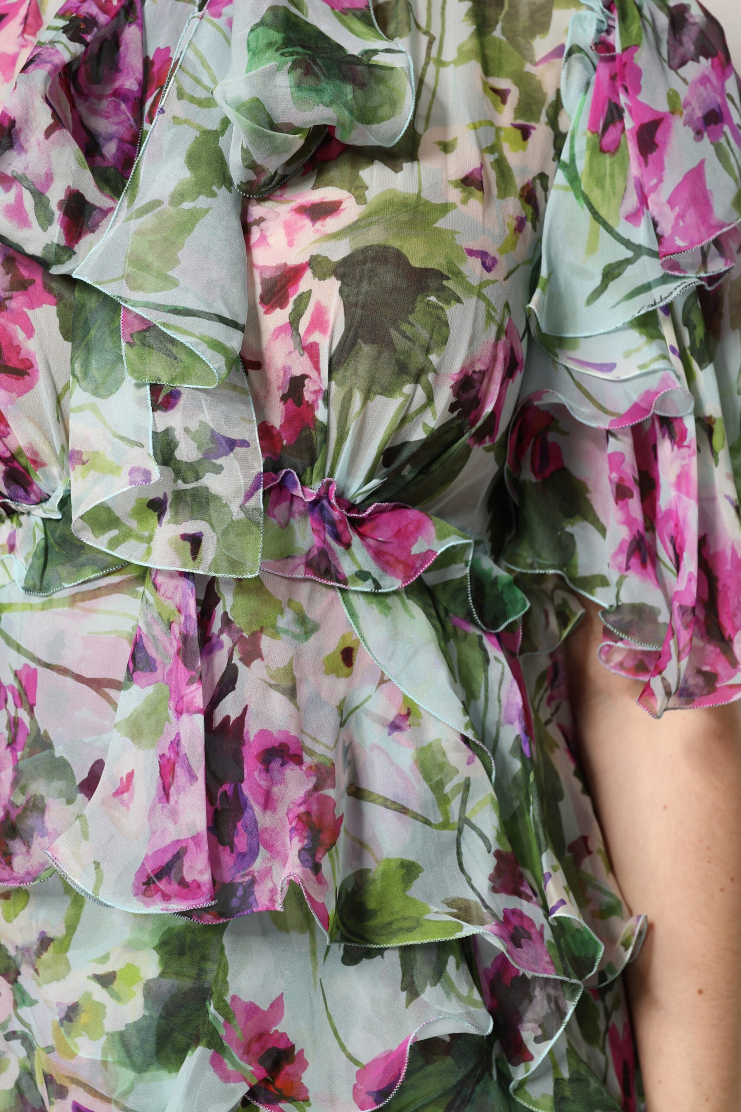 Multicolor Floral Silk Midi Layered Dress