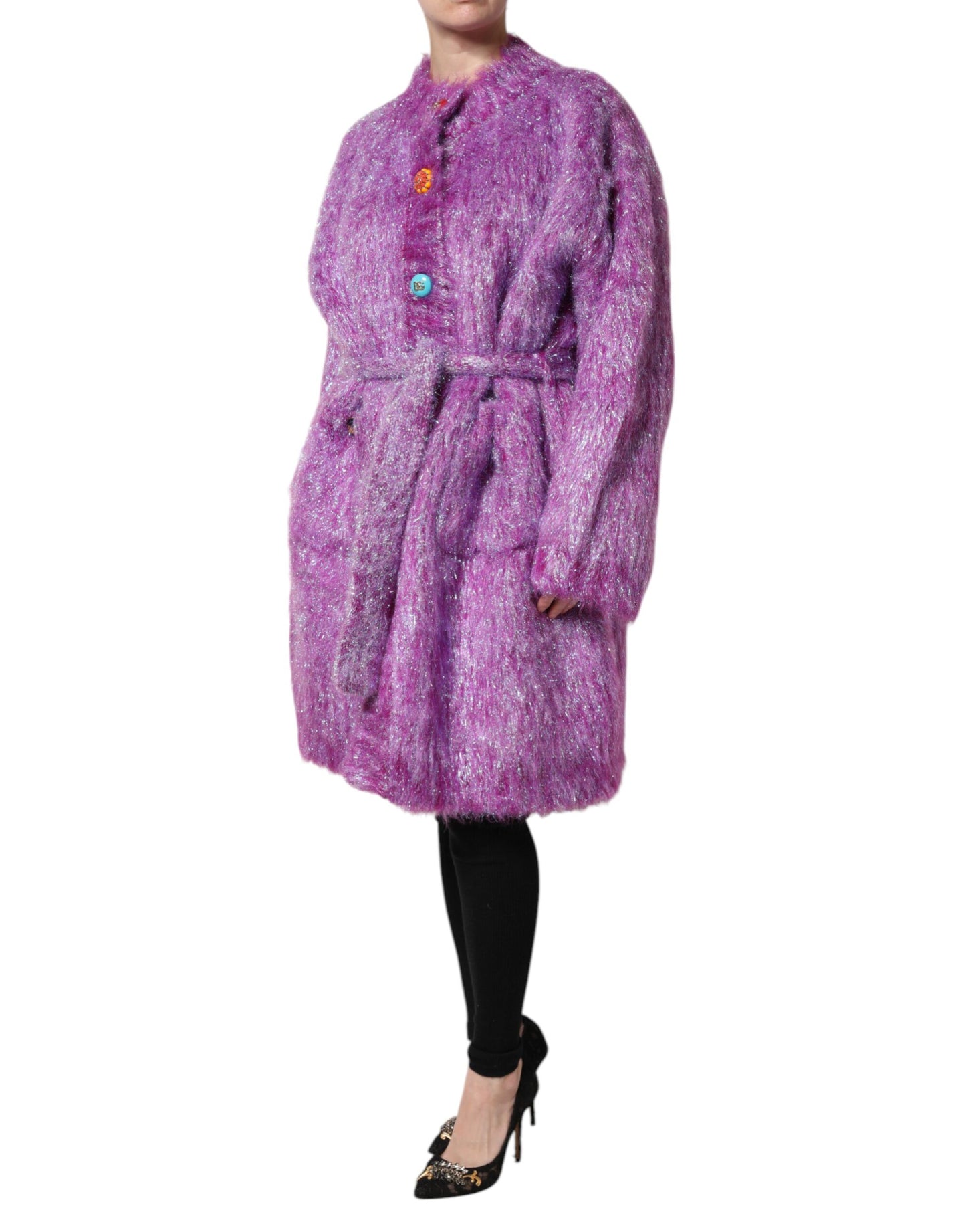 Dolce & Gabbana Purple Button Embellished Trench Coat Jacket