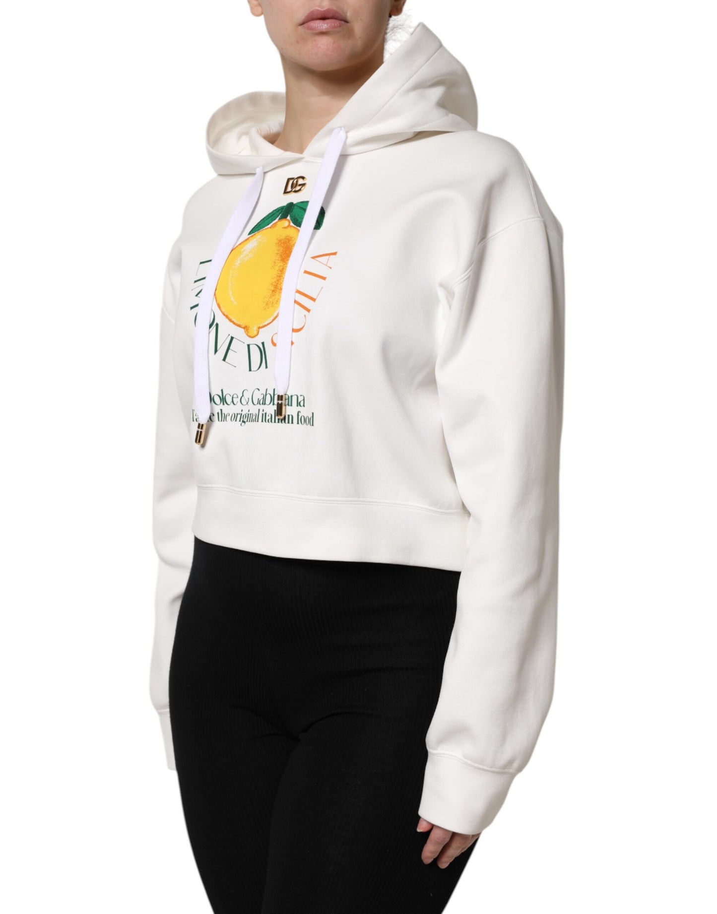 Dolce & Gabbana Ivory Cotton Printed Hooded Pullover Sweater