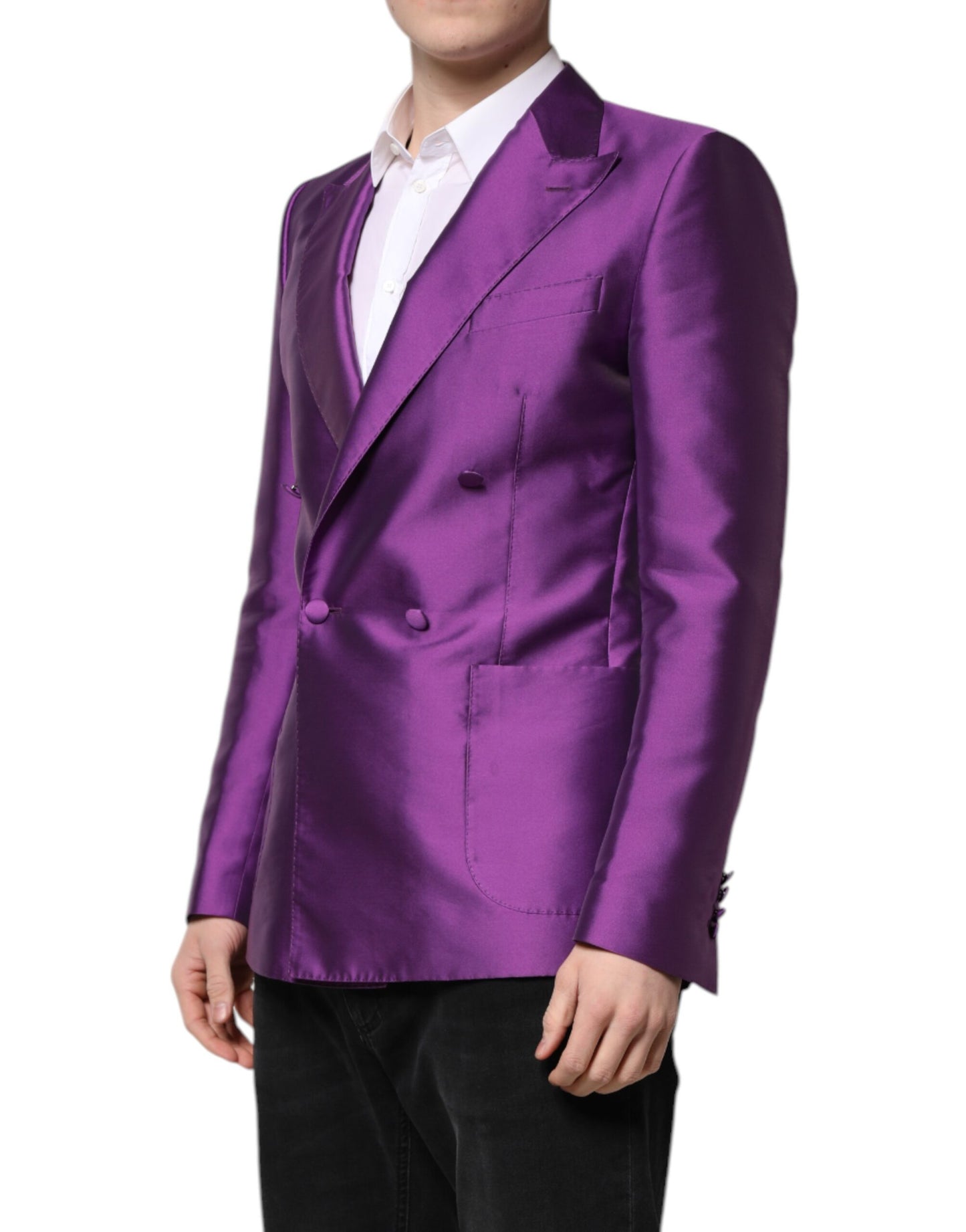 Dolce & Gabbana Purple Double Breasted Men Suit Coat Blazer