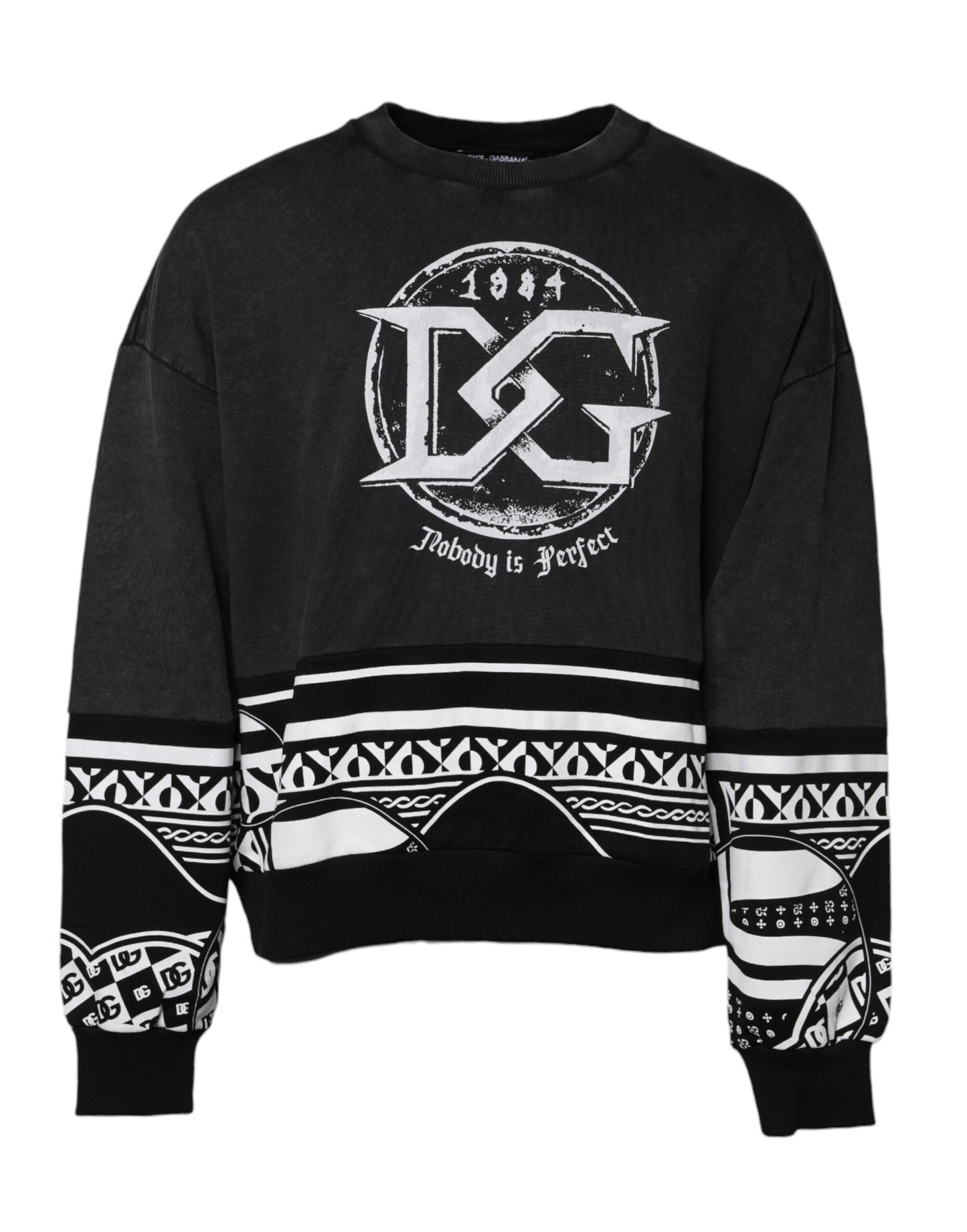 Black Cotton Logo Printed Pullover Sweater