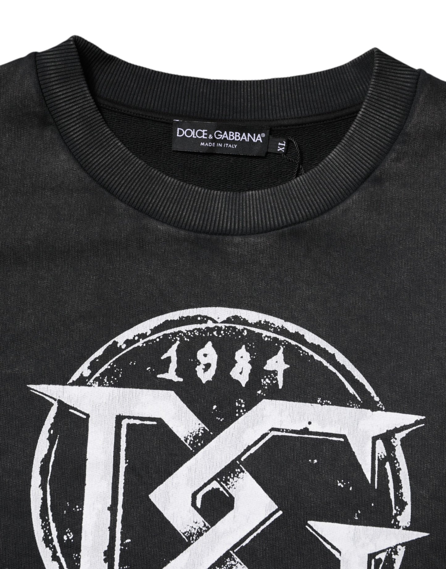 Black Cotton Logo Printed Pullover Sweater