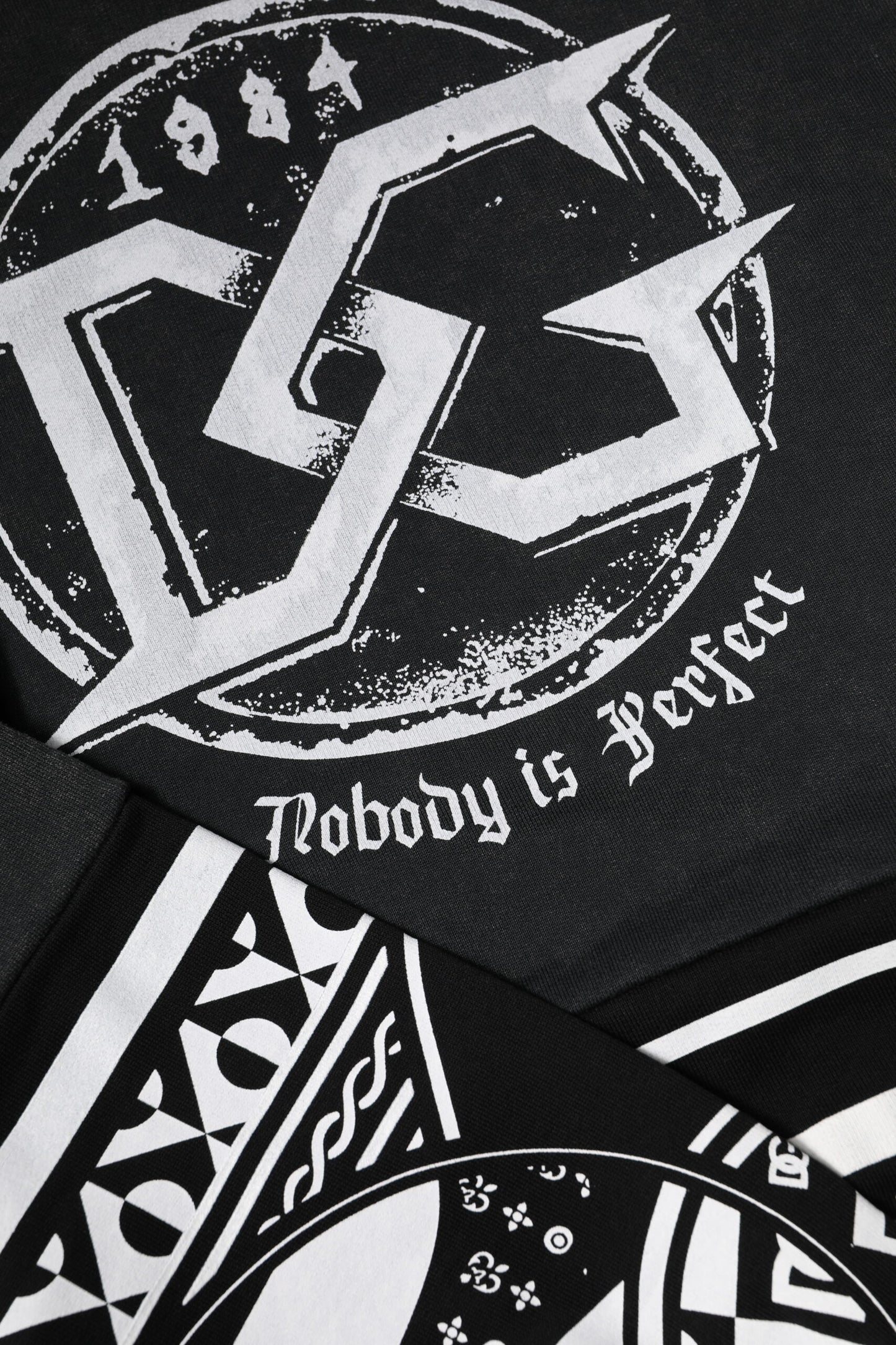 Black Cotton Logo Printed Pullover Sweater