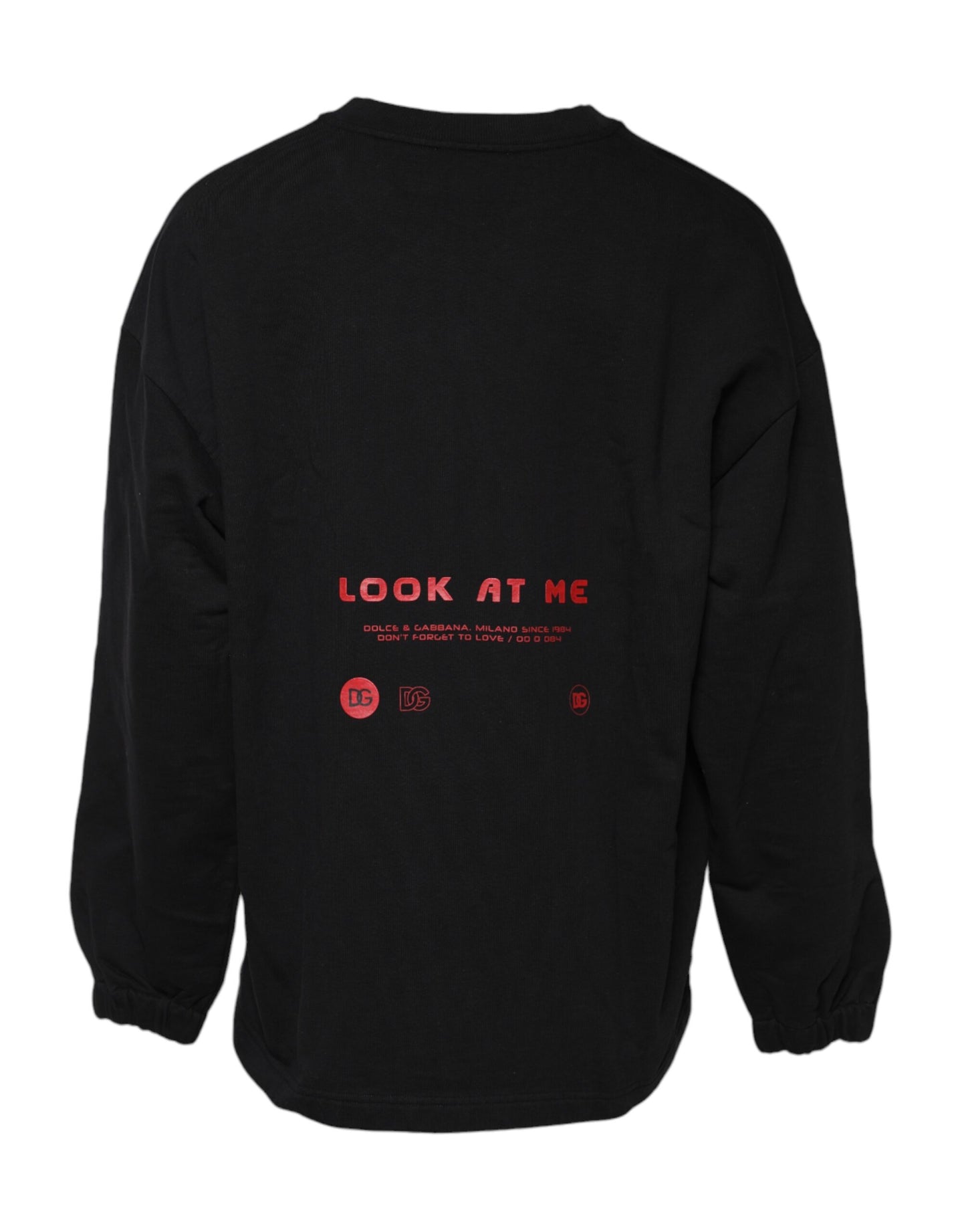 Black Cotton Graphic Print Pullover Sweater