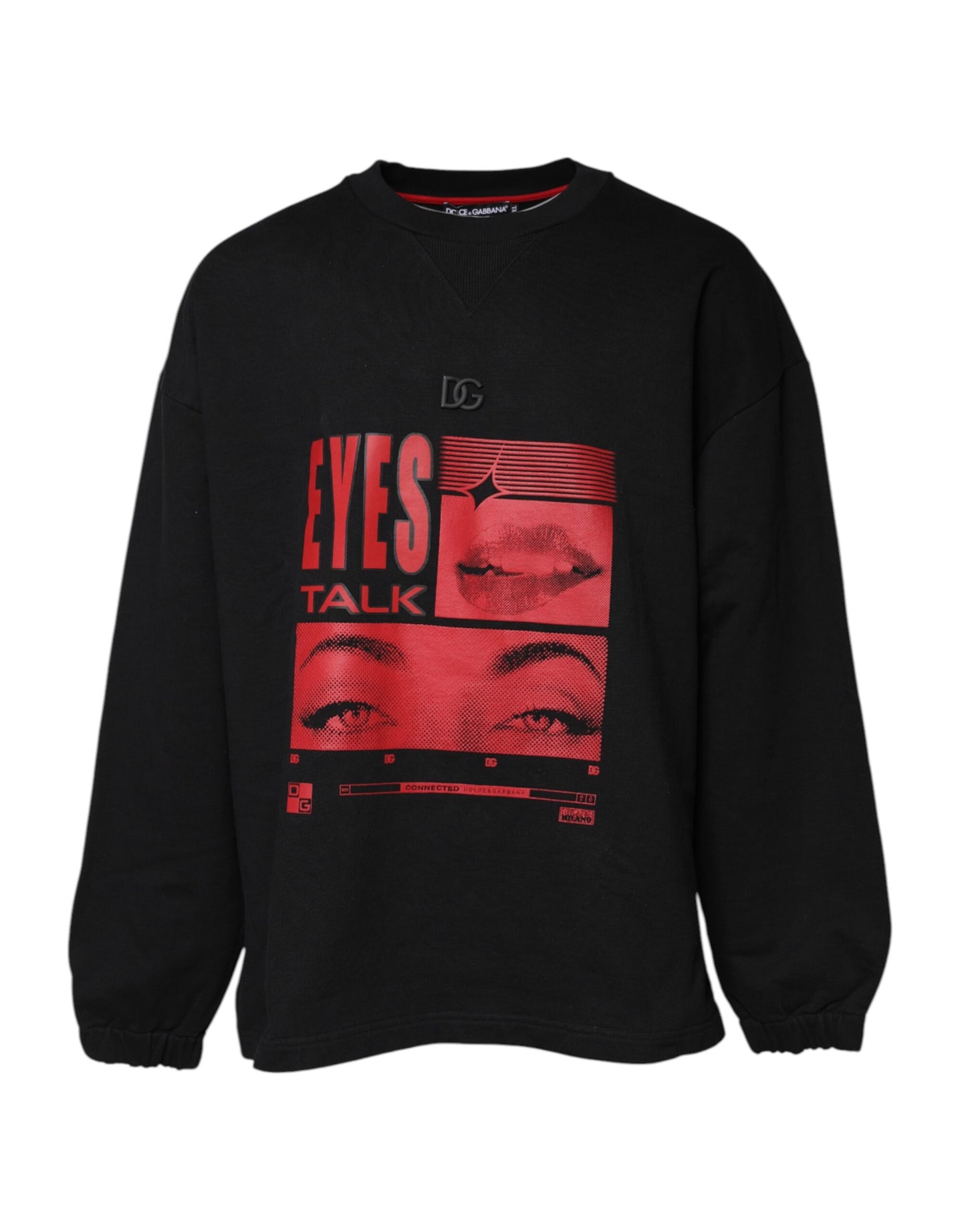 Black Cotton Graphic Print Pullover Sweater