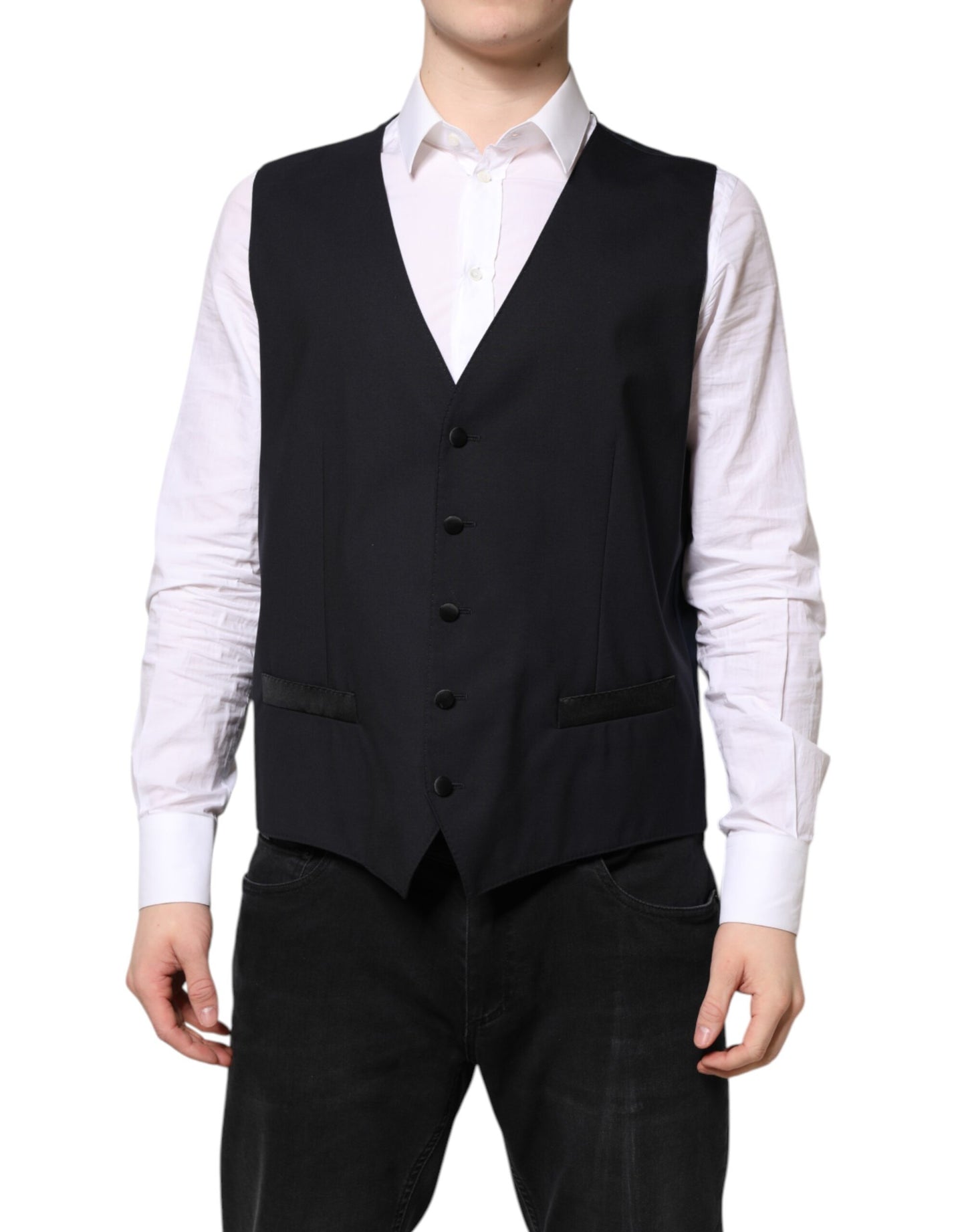 Black Wool Waistcoat Dress Formal Vest