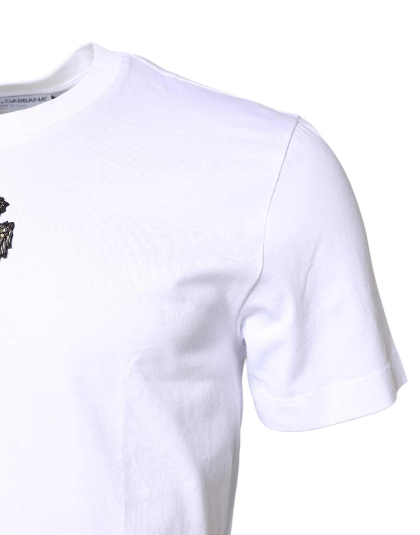 White Cotton DG Embroidery Crew Neck T-shirt