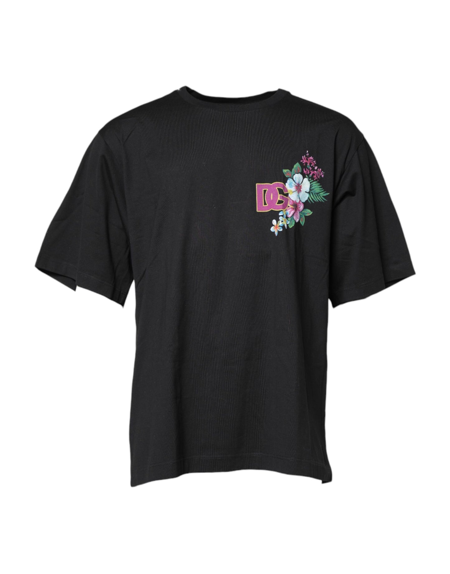 Black Cotton DG Floral Print Crewneck T-shirt