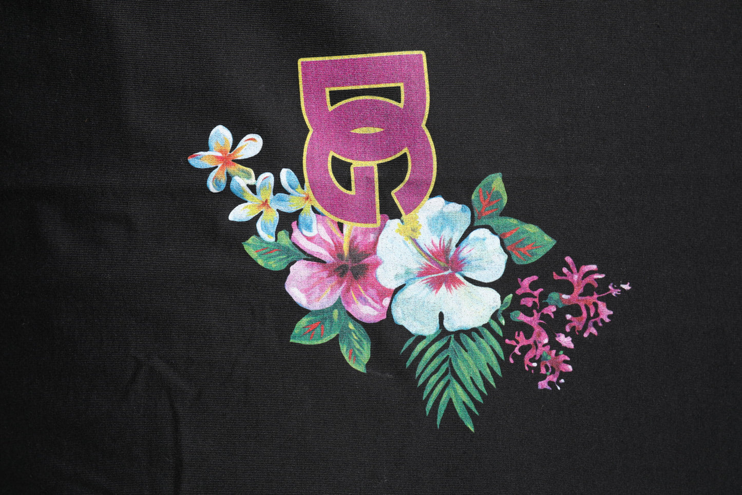 Black Cotton DG Floral Print Crewneck T-shirt