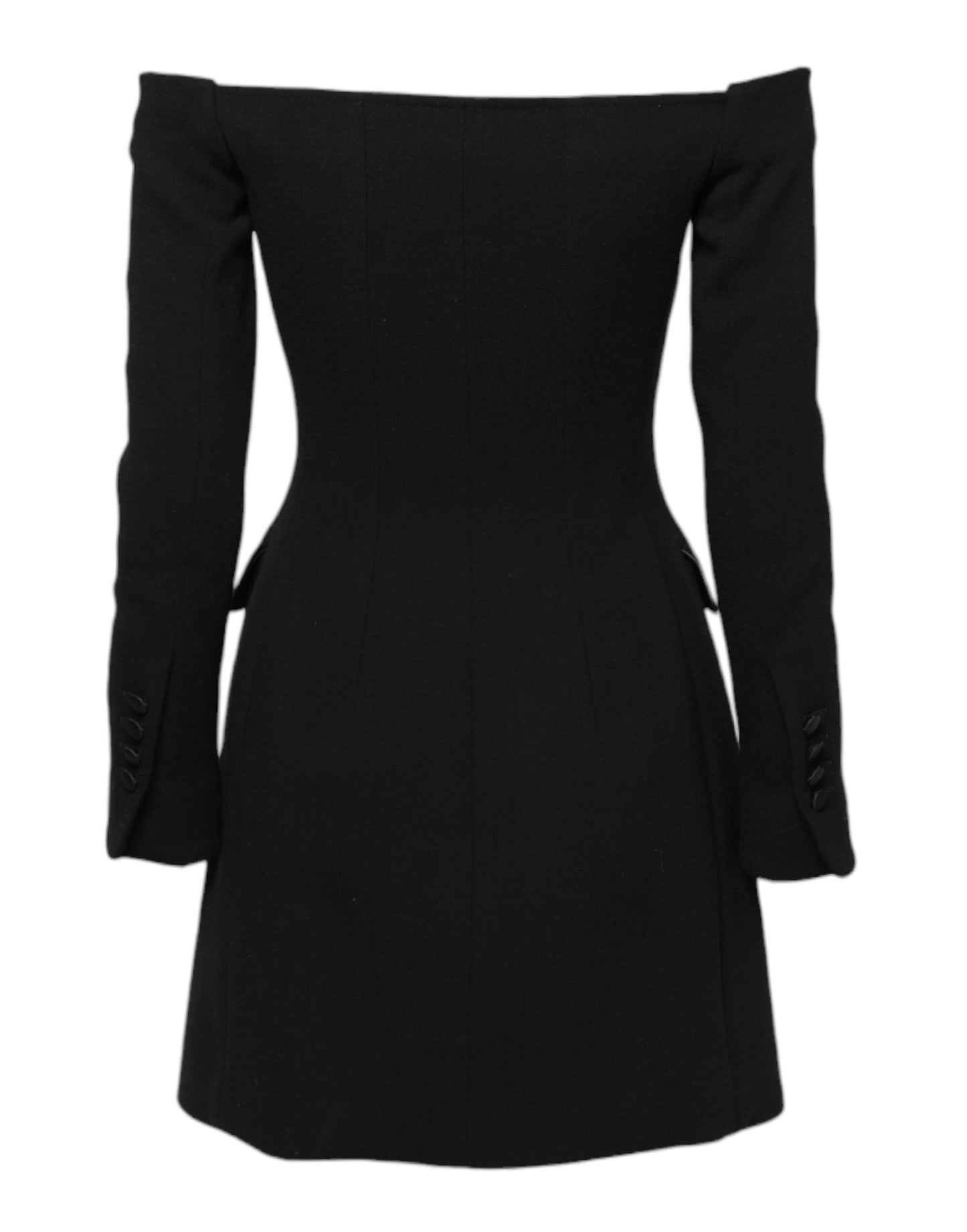 Black Wool Off Shoulder A-line Mini Dress
