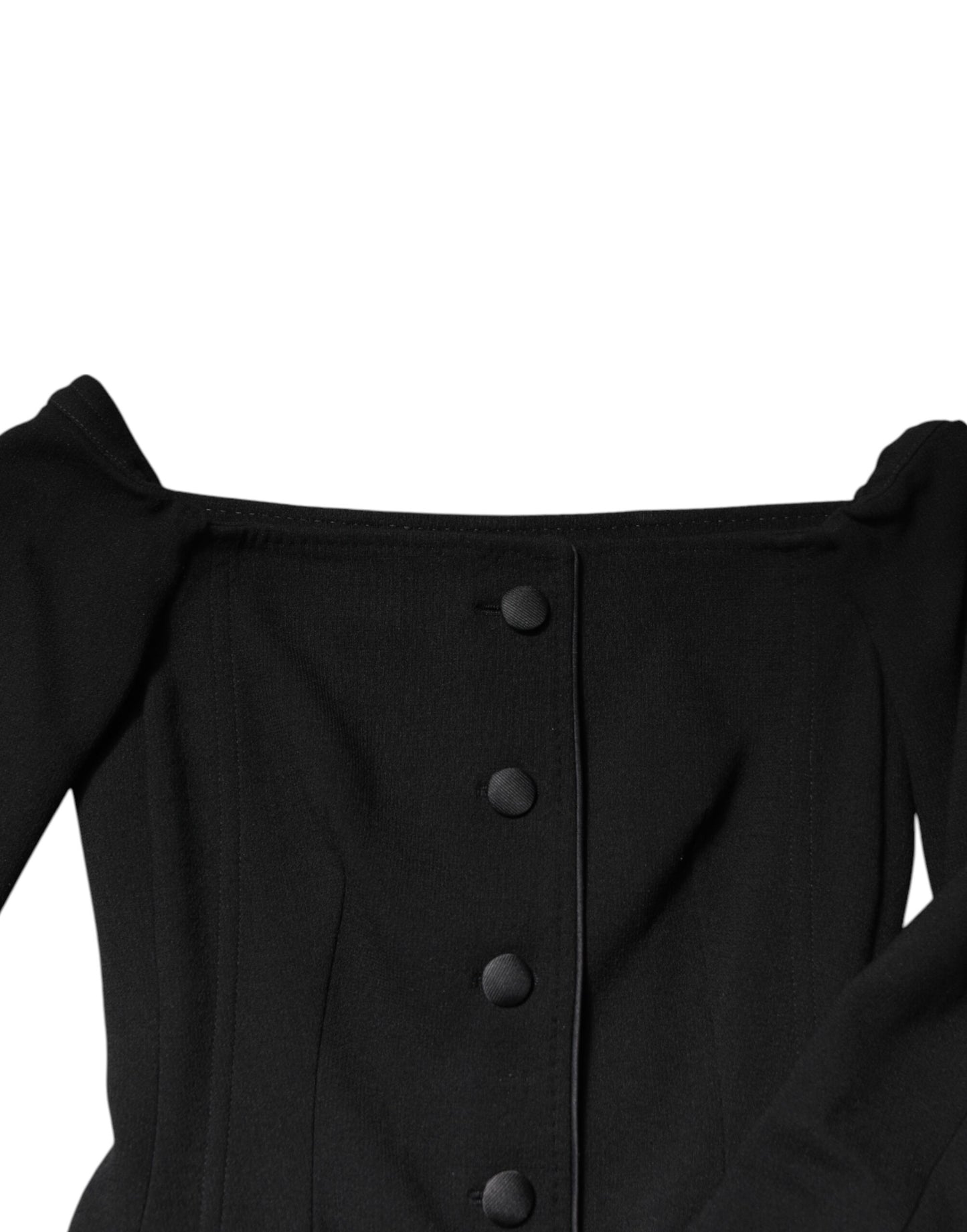 Black Wool Off Shoulder A-line Mini Dress