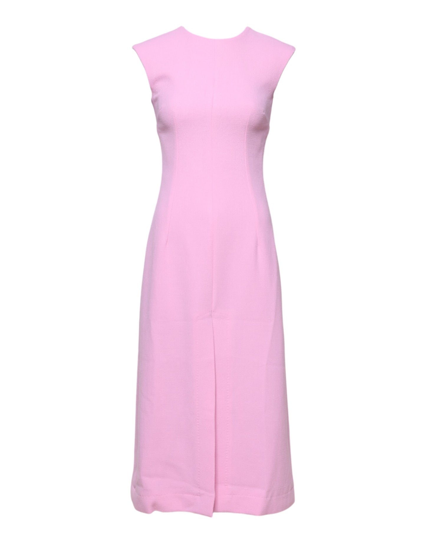 Pink Wool Sleeveless Sheath Midi Dress