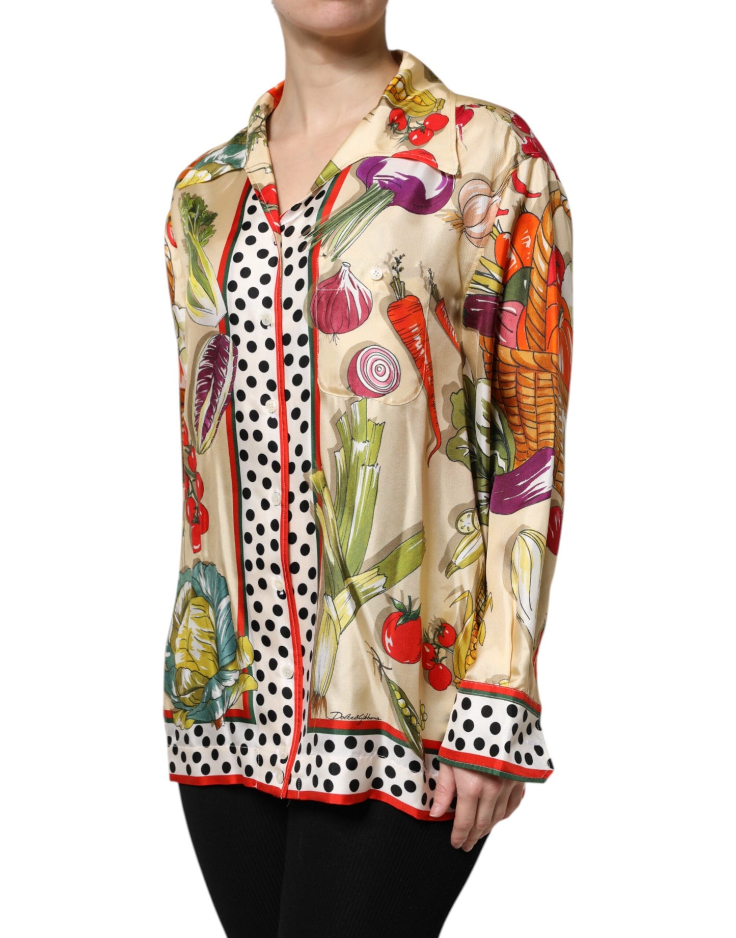 Dolce & Gabbana Multicolor Vegetables Silk Long Sleeves Top