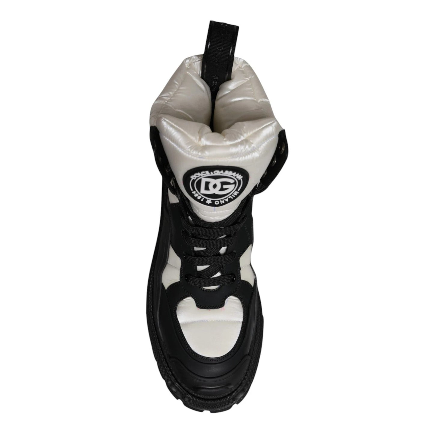 Dolce & Gabbana Black White Padded Mid Calf Lace Up Boots Shoes
