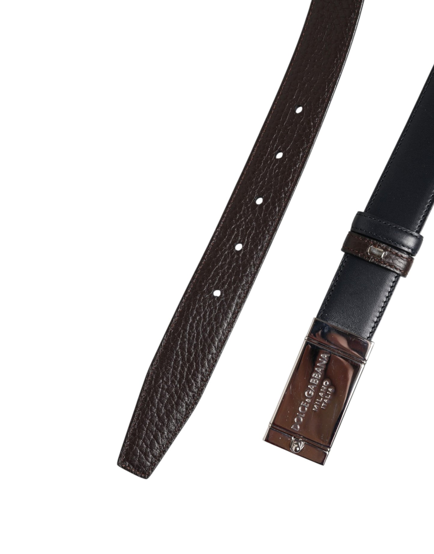 Black Blue Leather Gold Buckle Reversible Belt