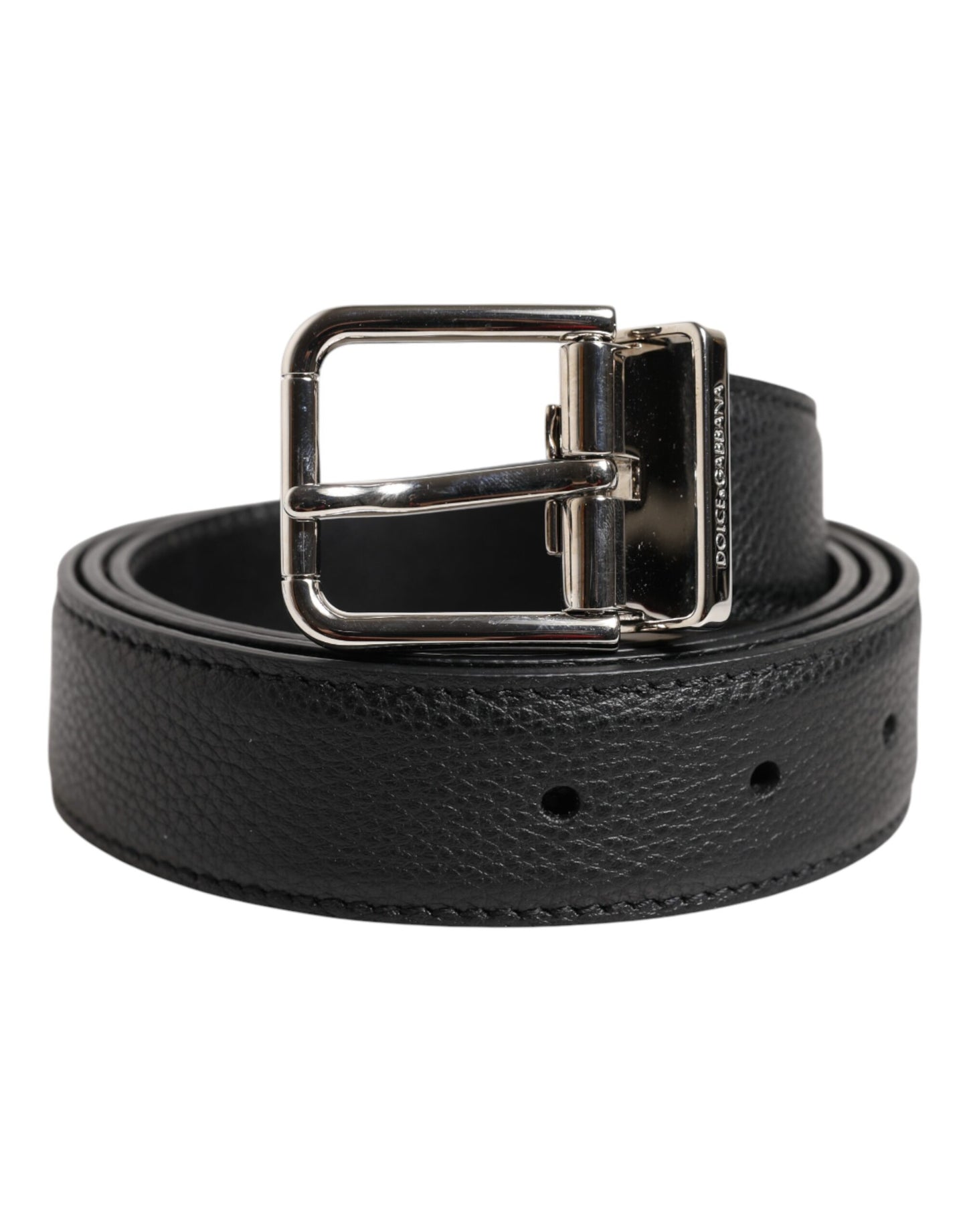 Black Calf Leather Classic Metal Buckle Belt