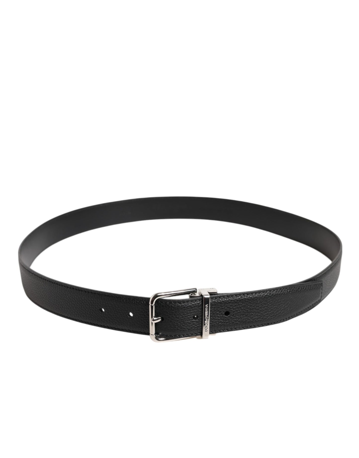 Black Calf Leather Classic Metal Buckle Belt