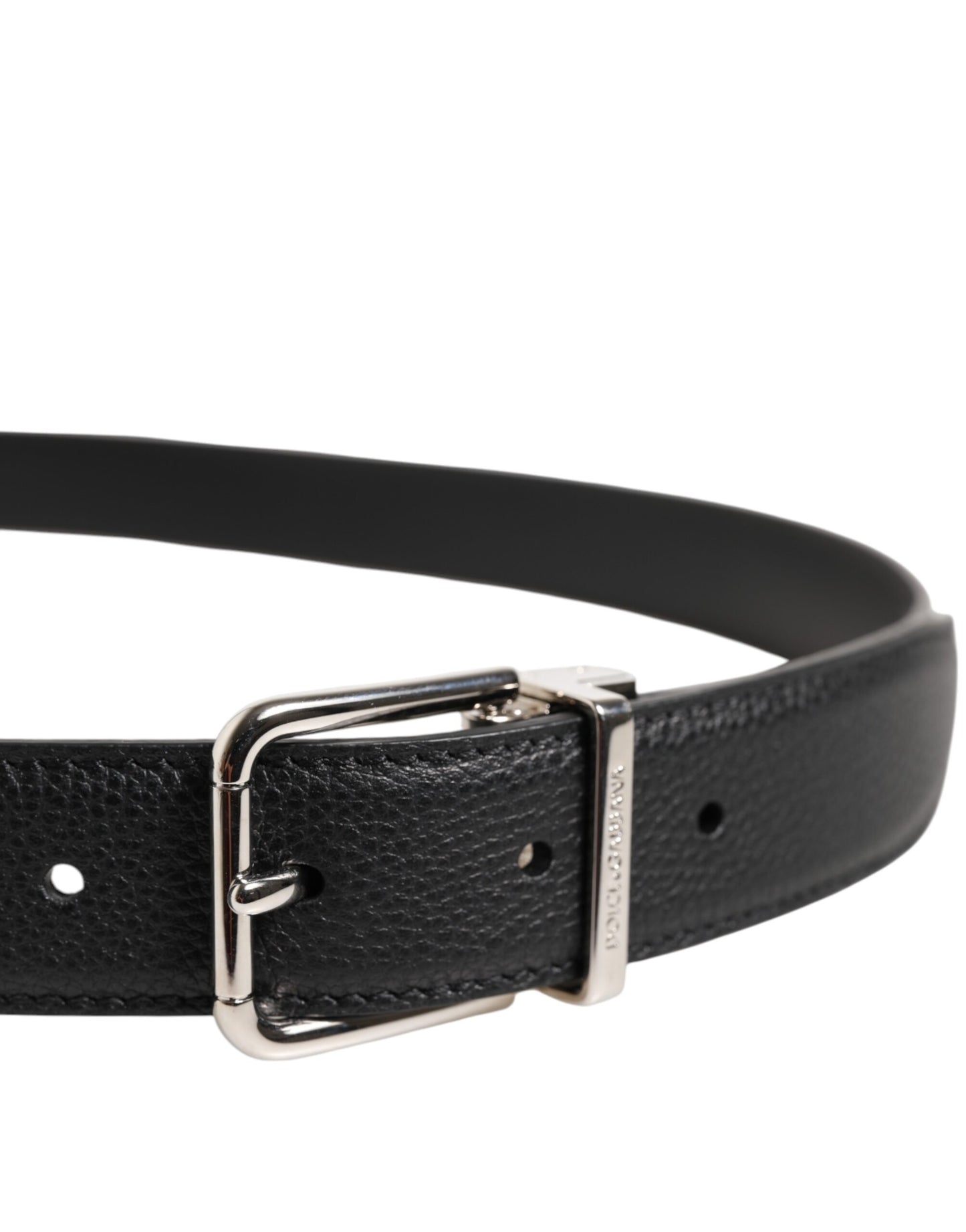 Black Calf Leather Classic Metal Buckle Belt