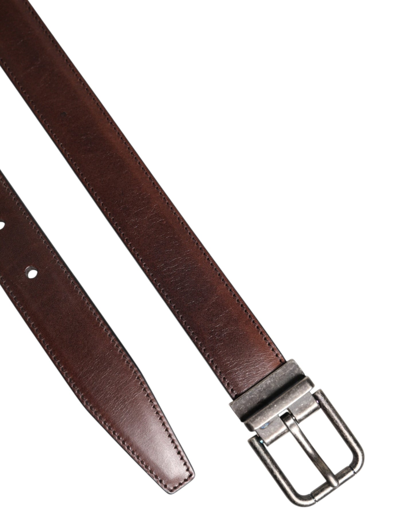 Dolce & Gabbana Brown Classic Calf Leather Metal Buckle Belt