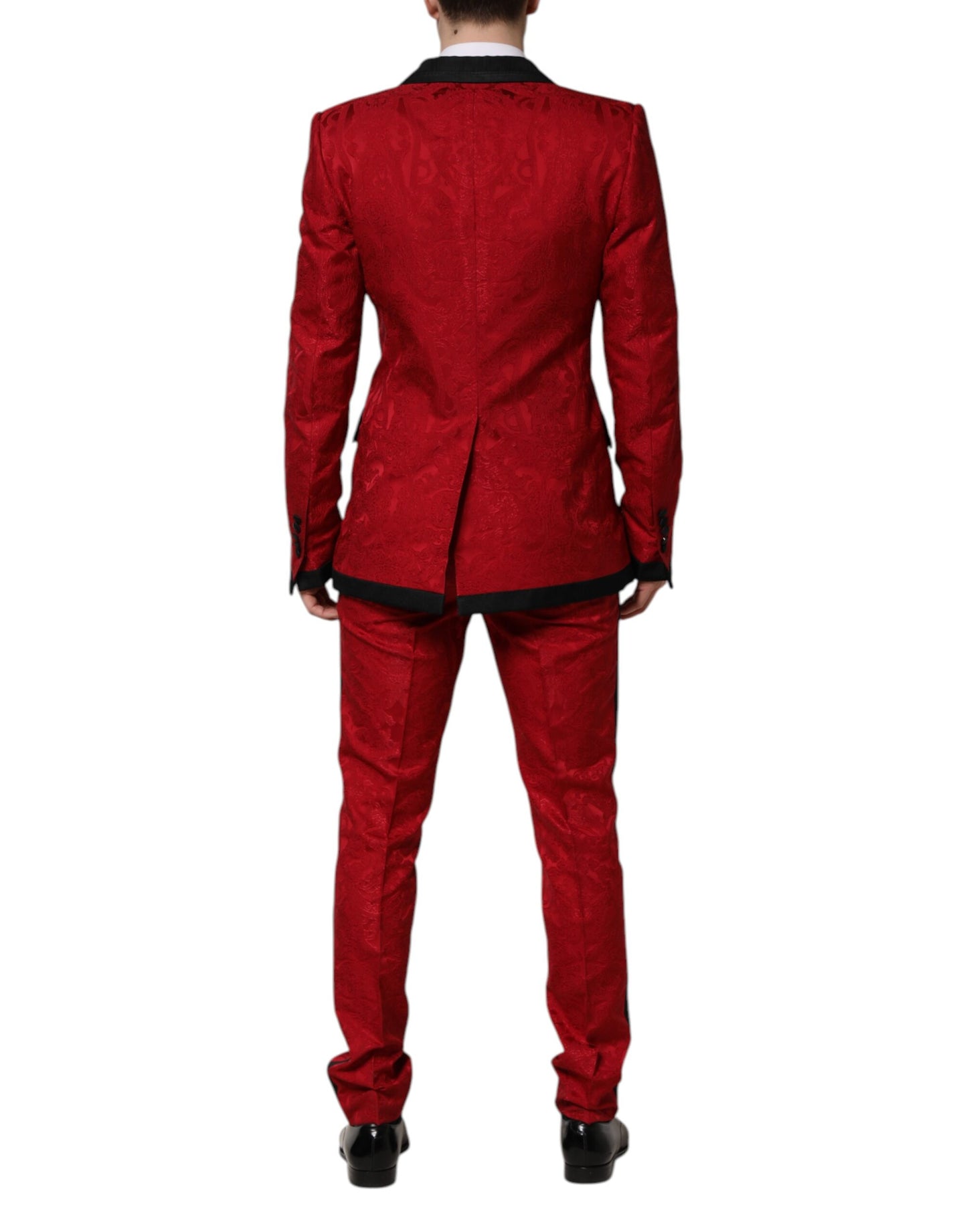 Red Floral Jacquard Double Breasted 2 Pc Suit