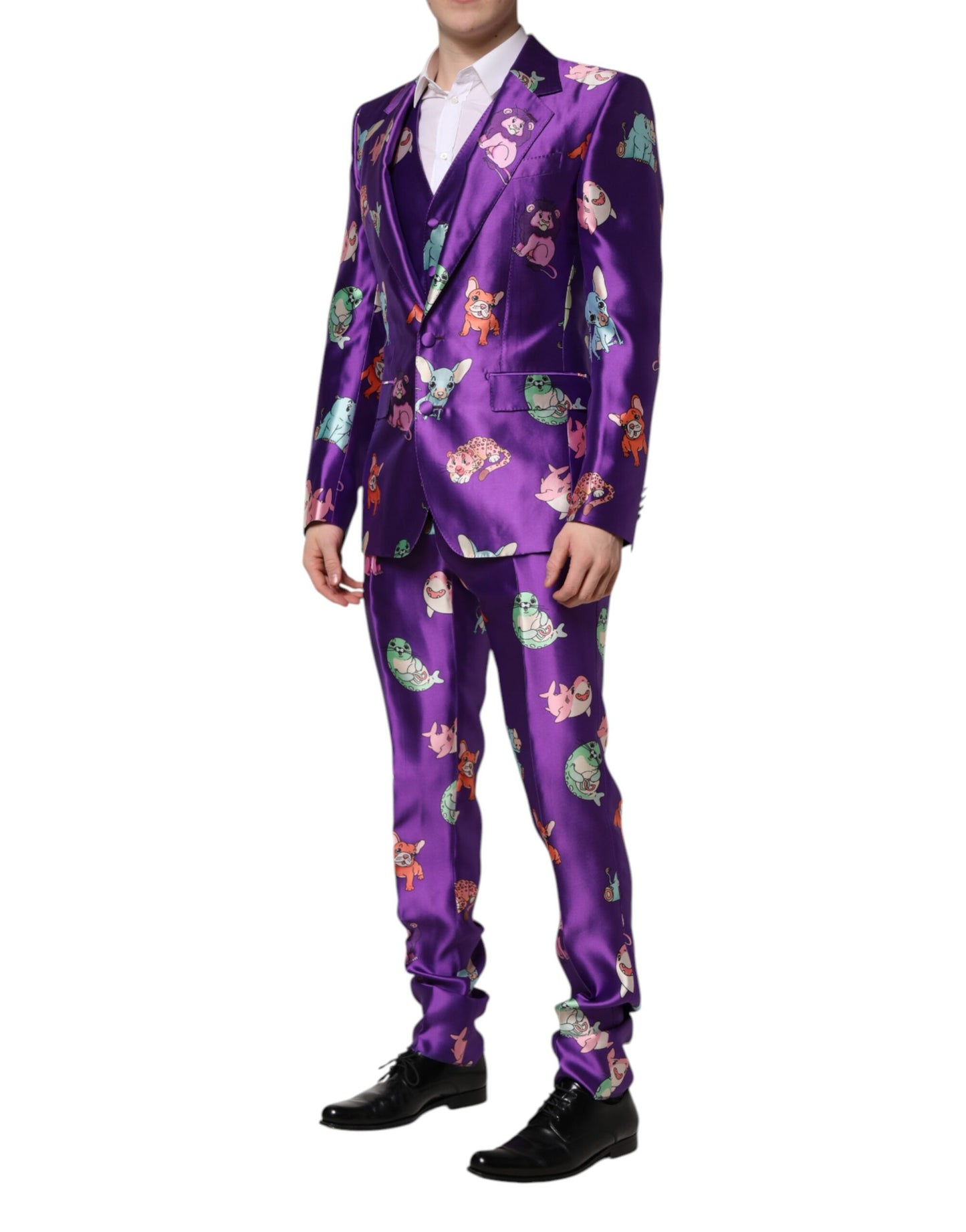 Dolce & Gabbana Purple Silk Animal Print 3 Piece Suit