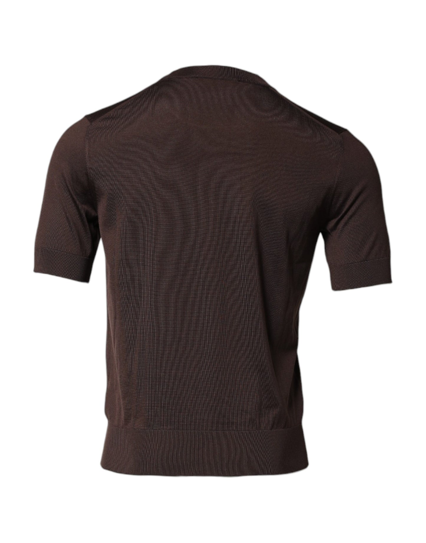Brown Silk Logo Embroidery Crew Neck T-shirt