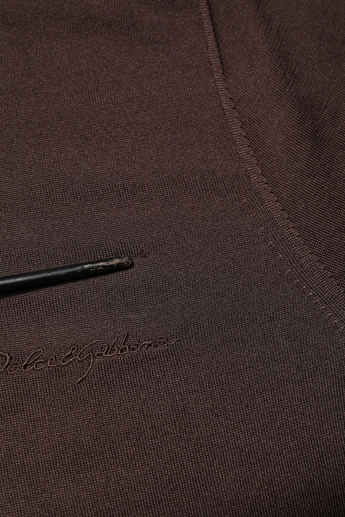 Brown Silk Logo Embroidery Crew Neck T-shirt