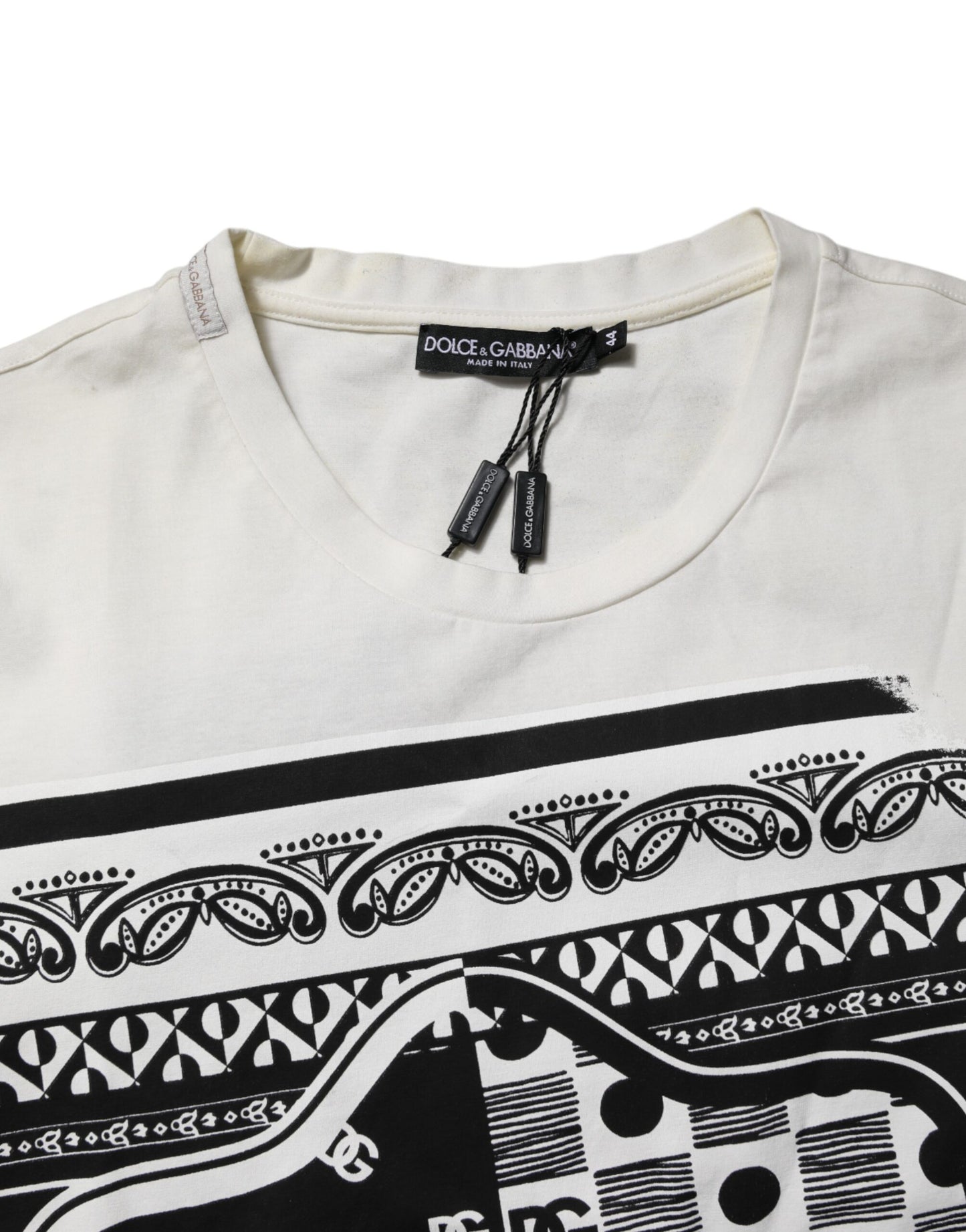 Dolce & Gabbana White Cotton Logo Bandana Print T-shirt