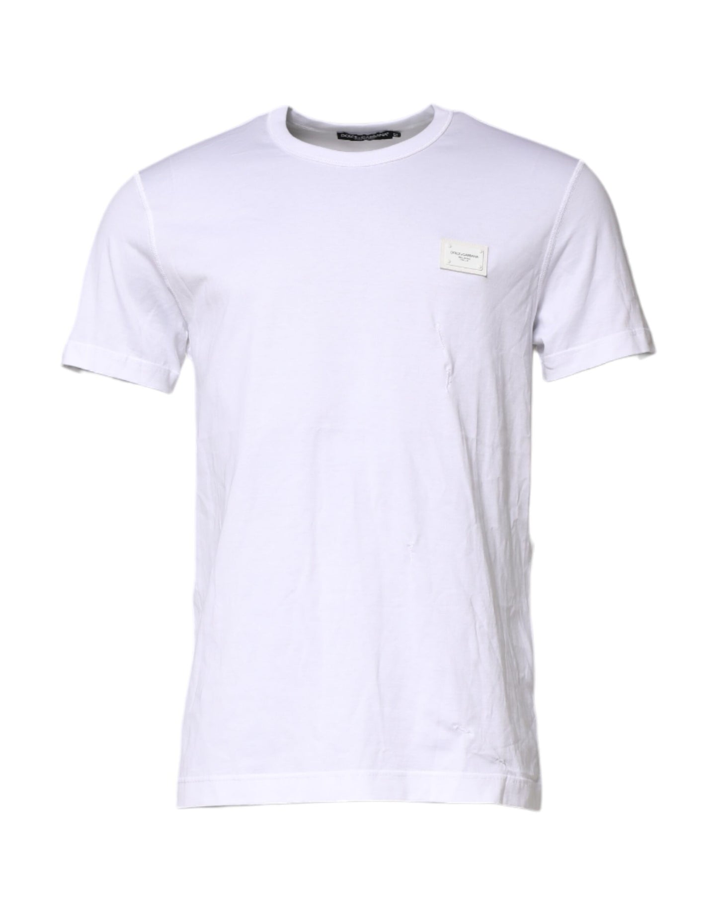 White Cotton Logo Plaque Round Neck T-shirt