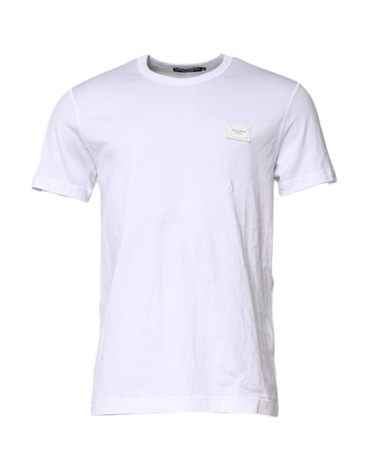 White Cotton Logo Plaque Round Neck T-shirt