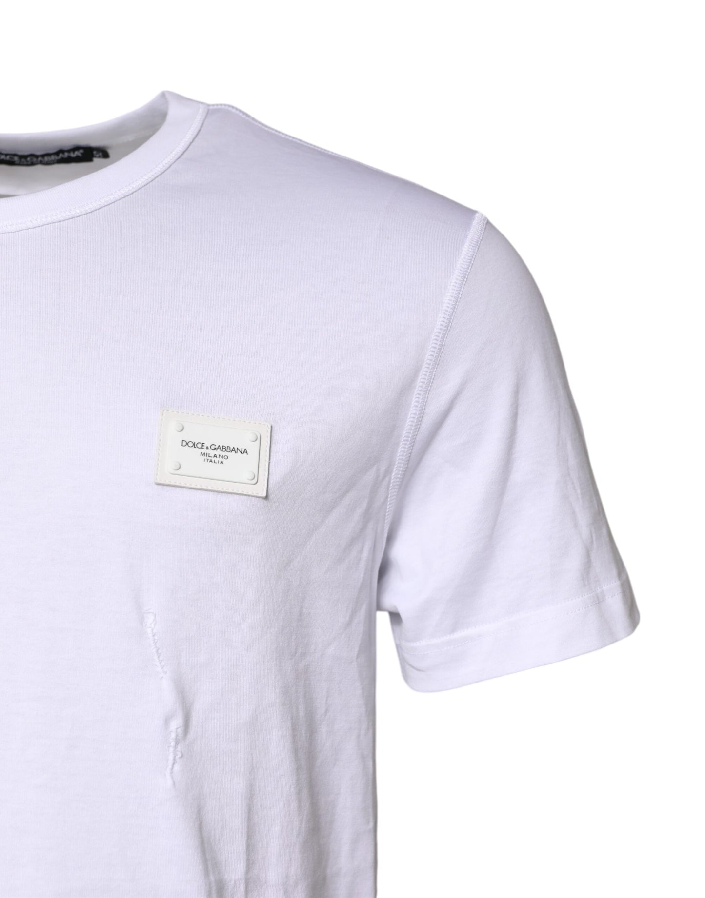 White Cotton Logo Plaque Round Neck T-shirt