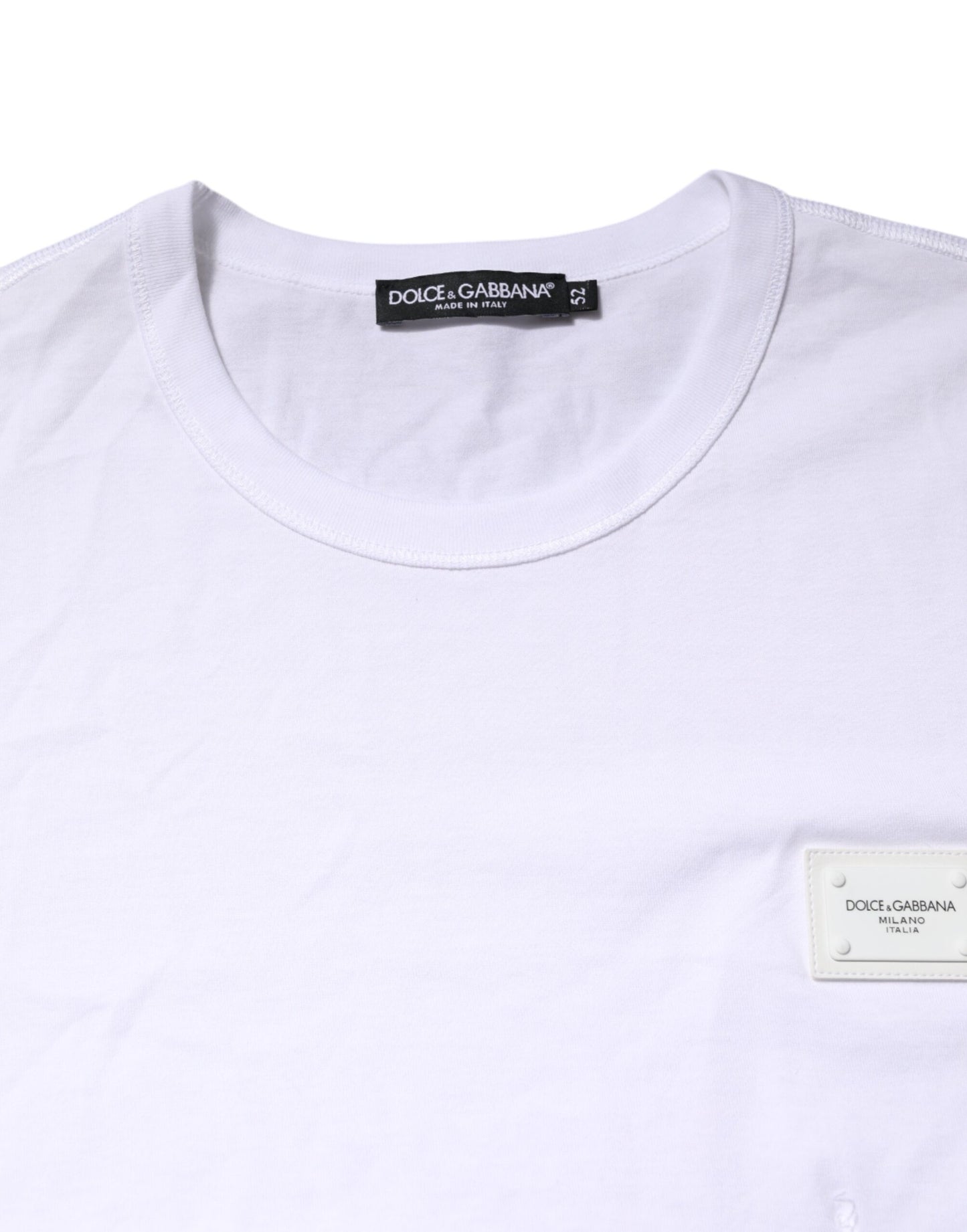 White Cotton Logo Plaque Round Neck T-shirt