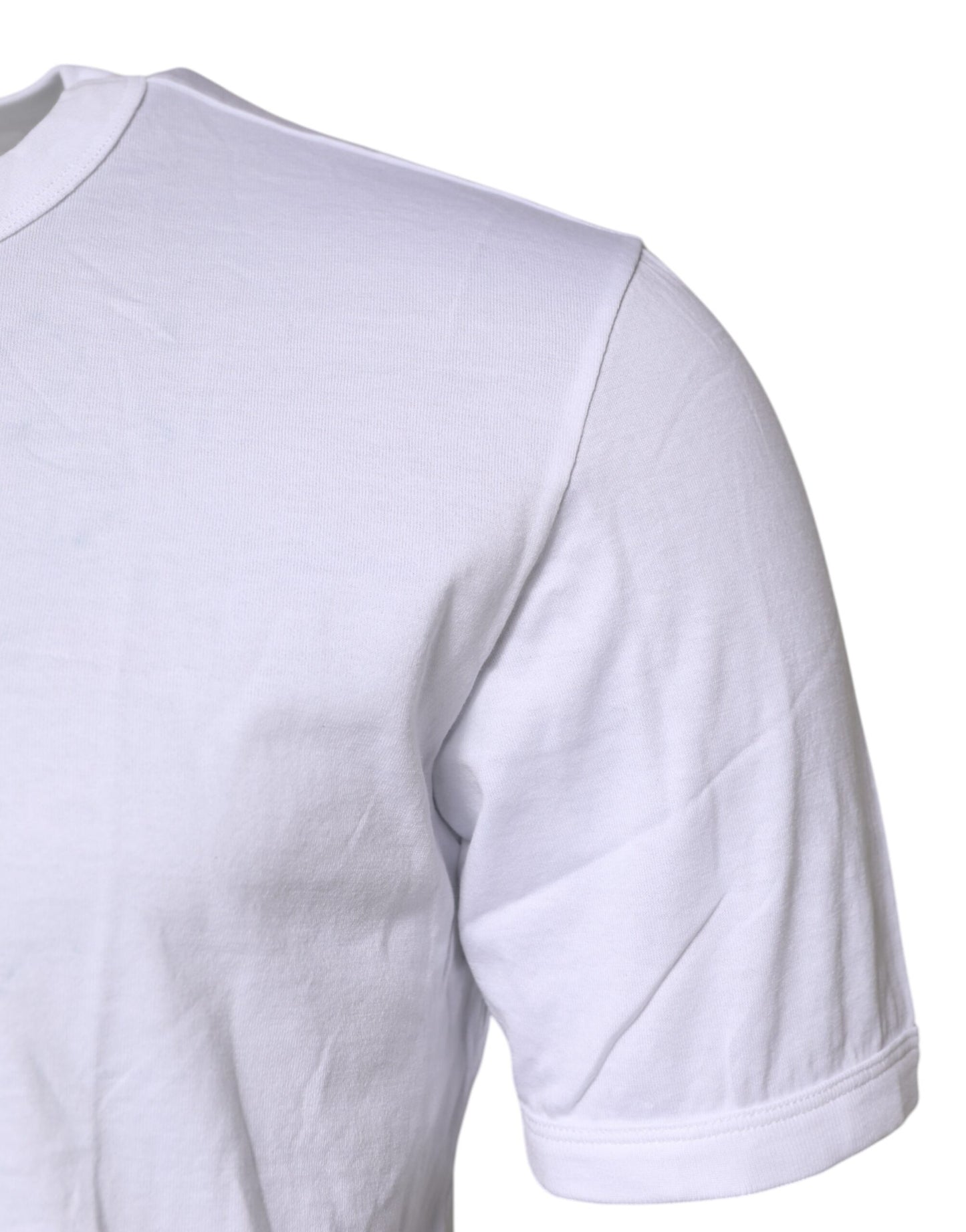 White Cotton Embroidered Round Neck T-shirt