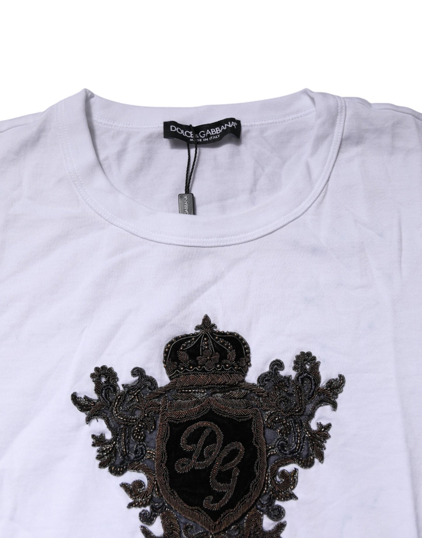 White Cotton Embroidered Round Neck T-shirt