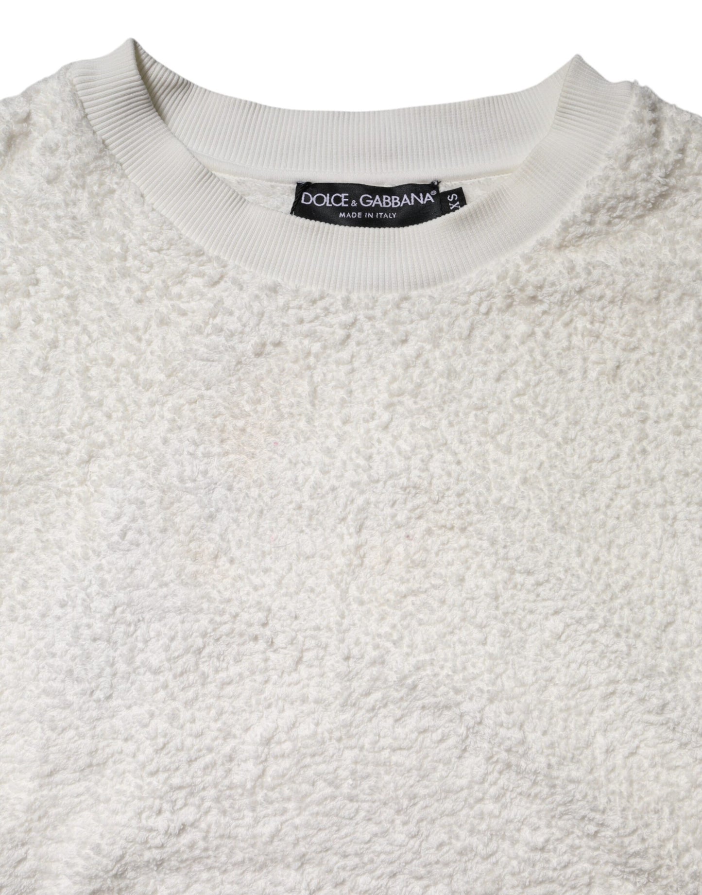 Dolce & Gabbana White Cotton Fleece Crew Neck Sweater