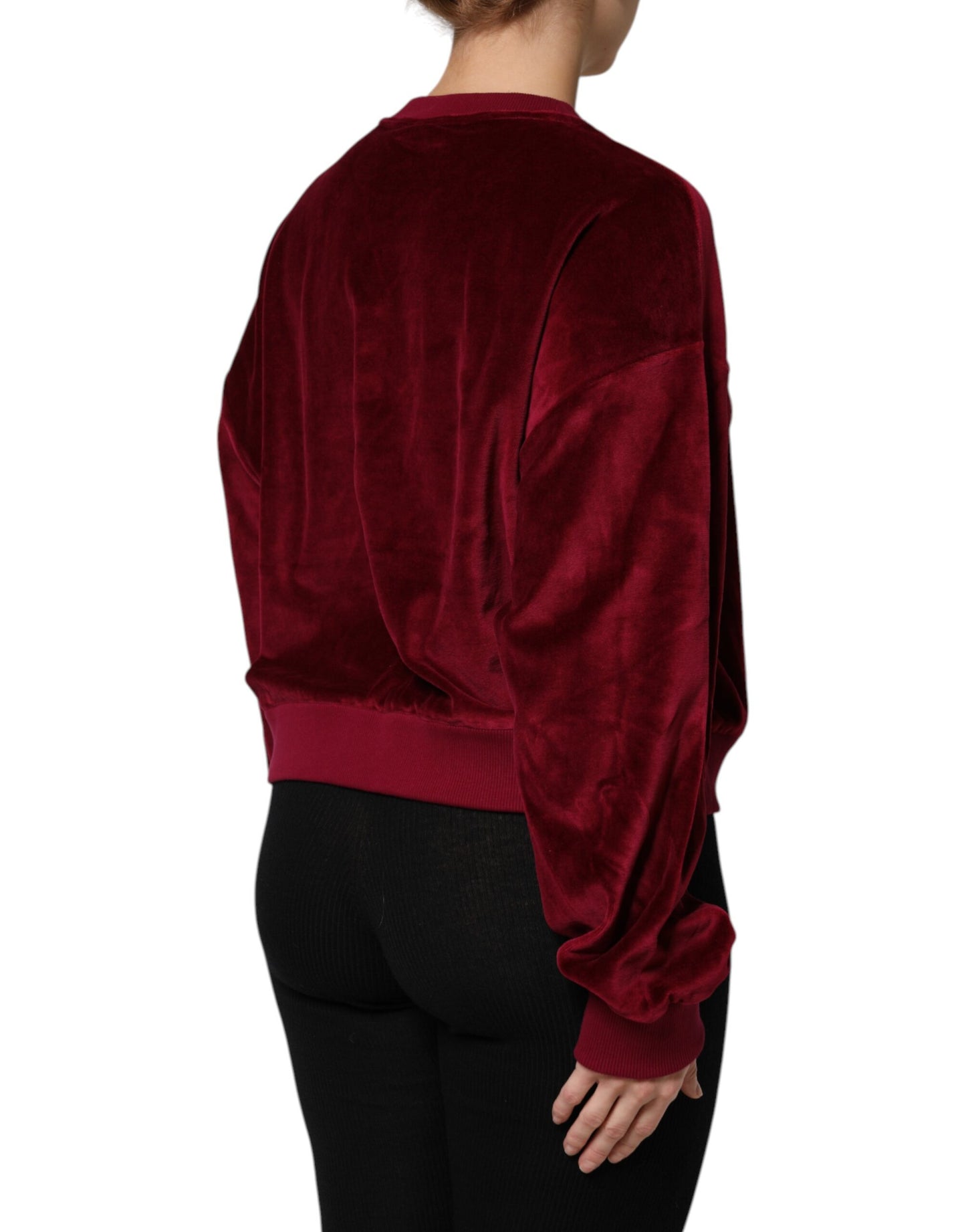Dolce & Gabbana Red Cotton Velvet Crew Neck Pullover Sweater