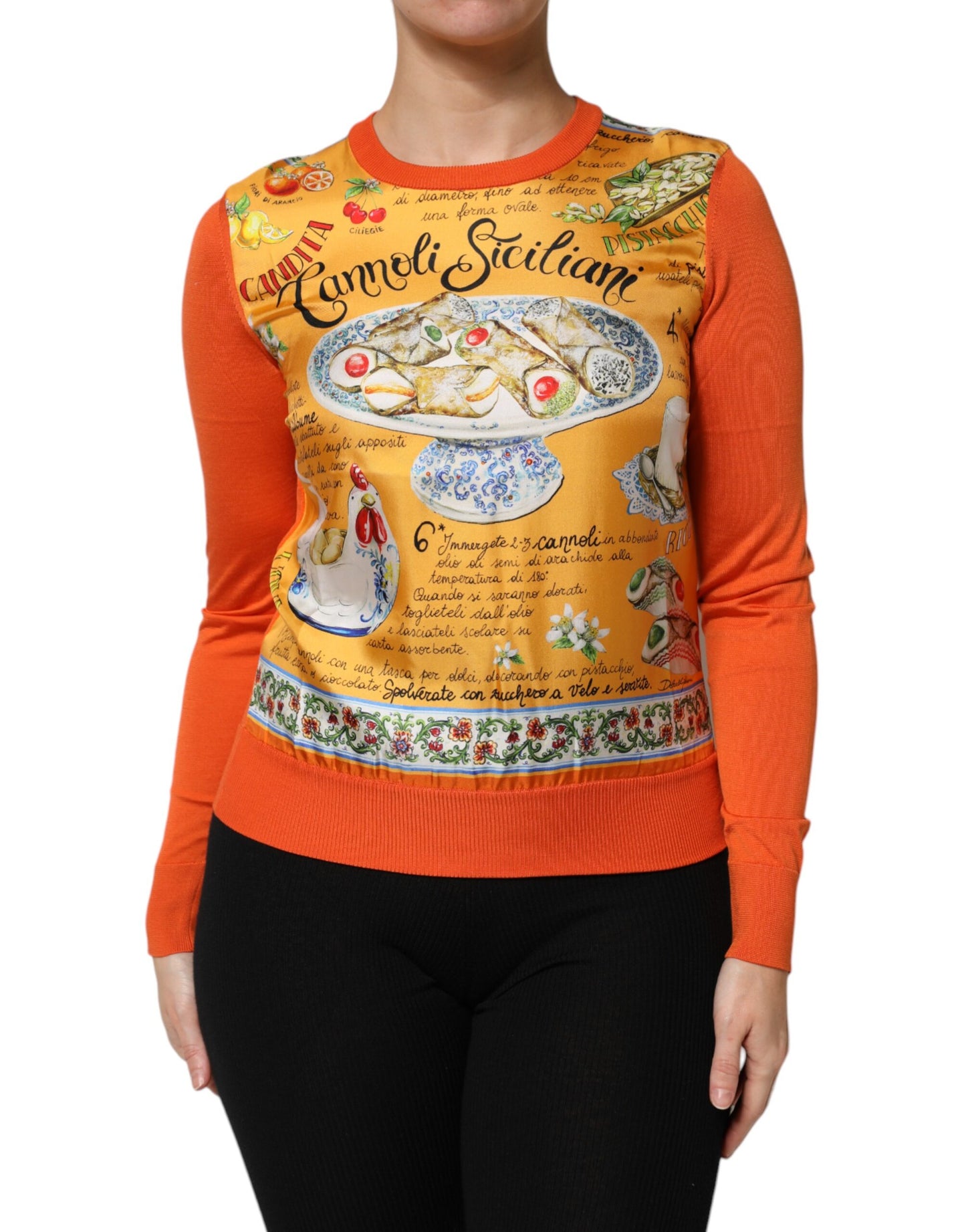 Orange Cannoli Sicilian Silk Crew Neck Top