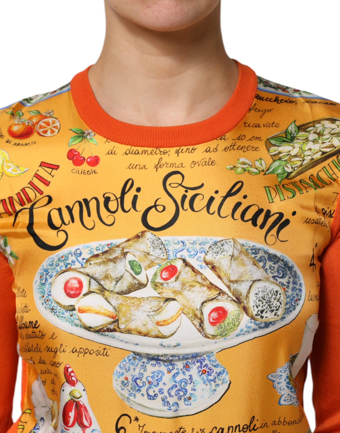 Orange Cannoli Sicilian Silk Crew Neck Top