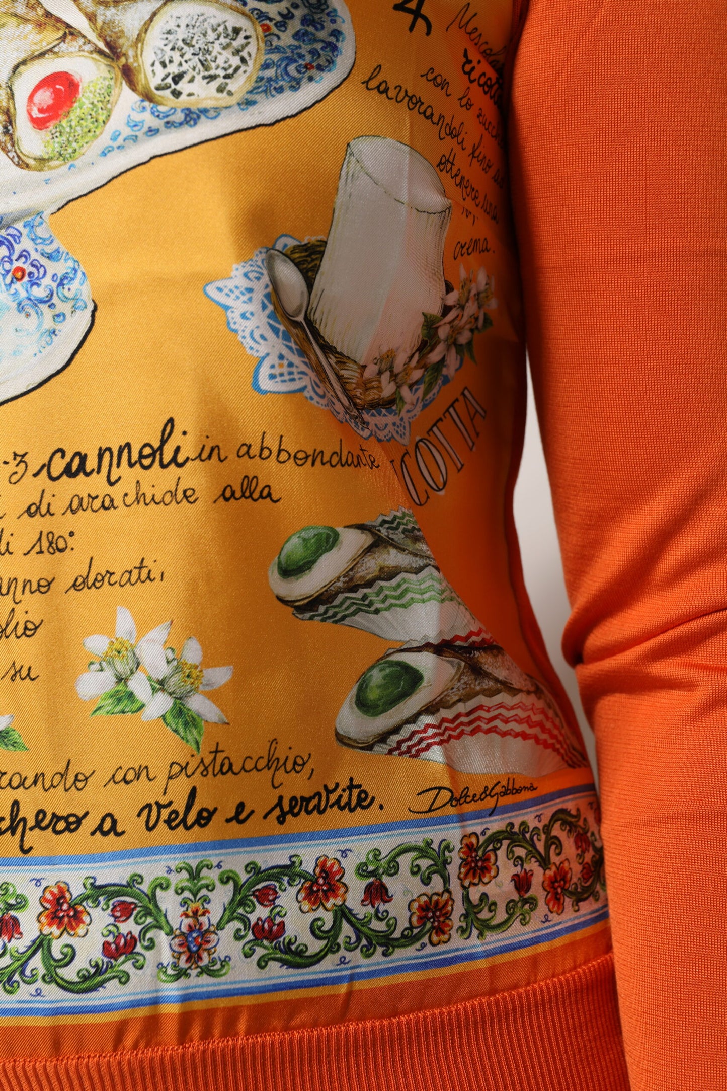 Orange Cannoli Sicilian Silk Crew Neck Top