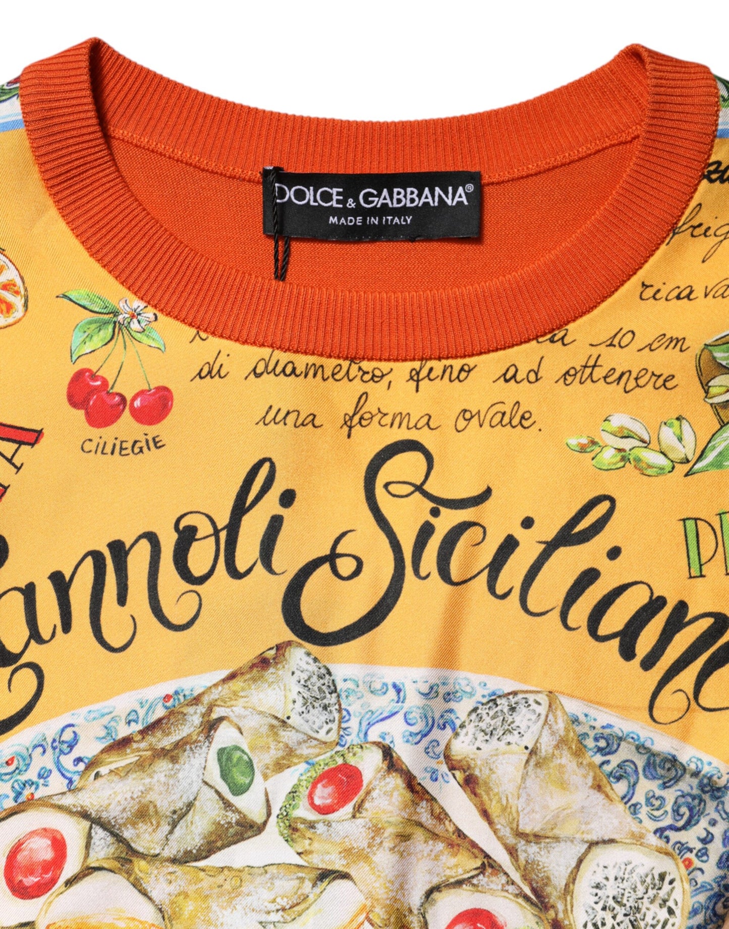 Orange Cannoli Sicilian Silk Crew Neck Top