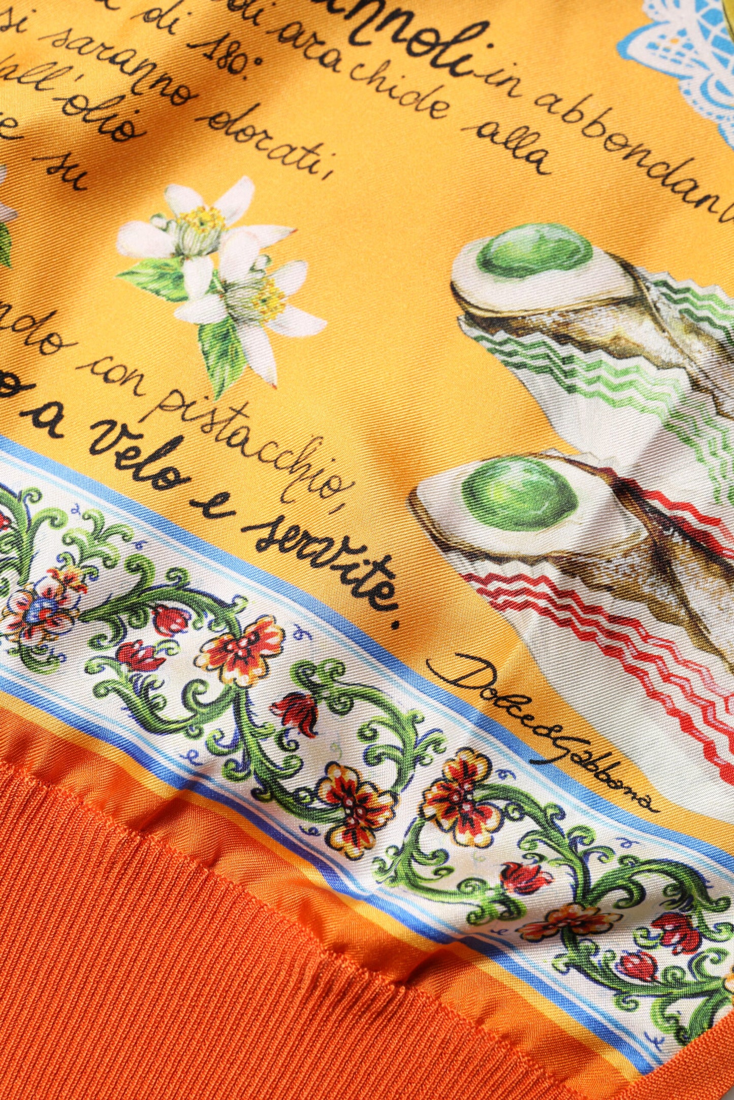 Orange Cannoli Sicilian Silk Crew Neck Top