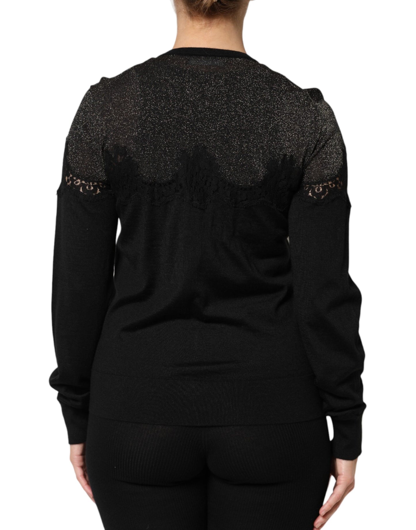 Black Viscose Lace Buttoned Cardigan Sweater