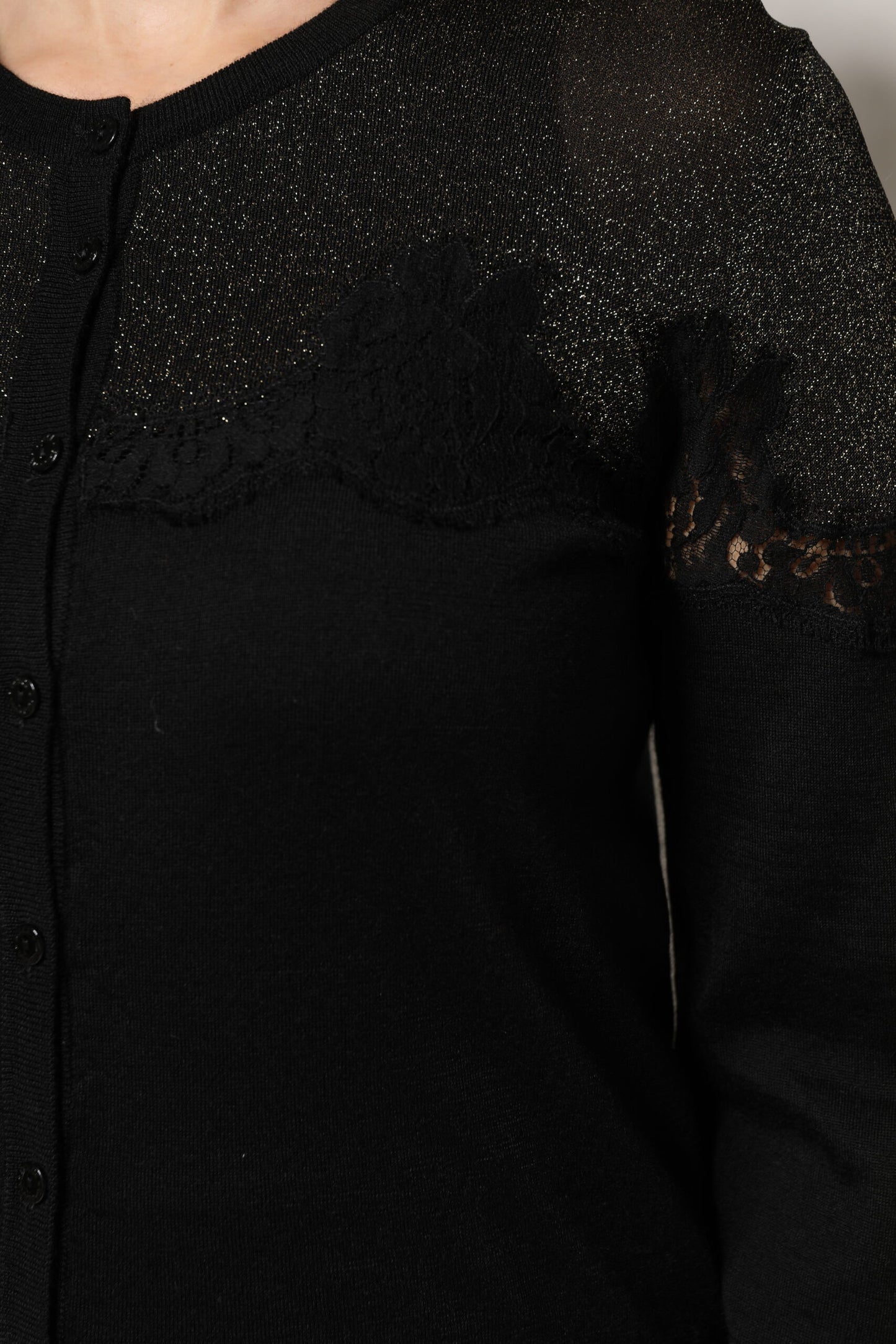 Black Viscose Lace Buttoned Cardigan Sweater