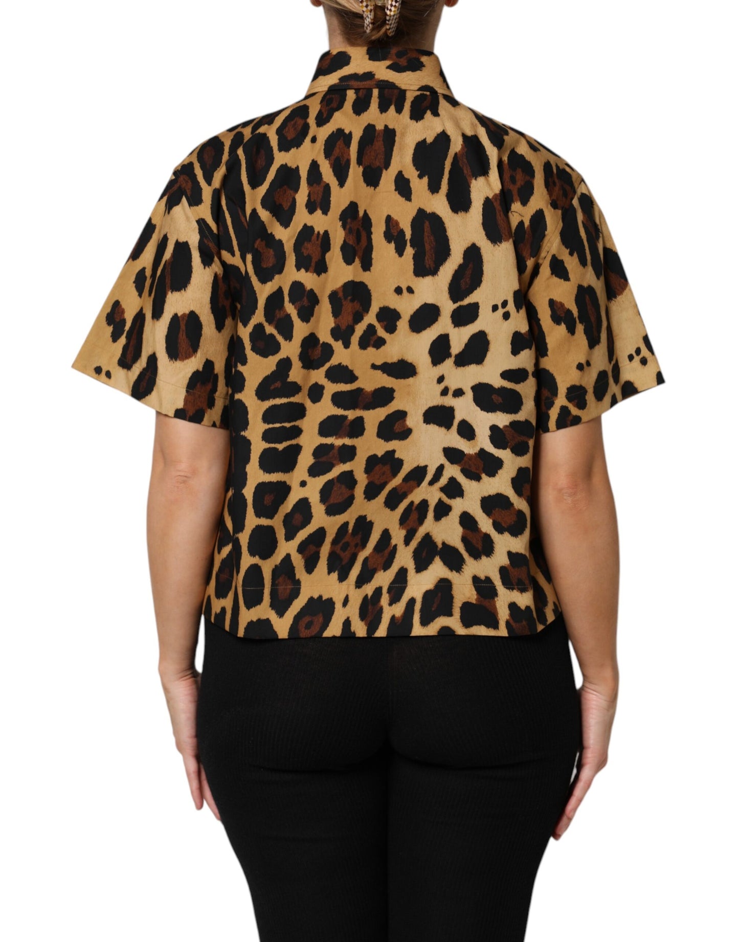 Dolce & Gabbana Brown Leopard Short Sleeve Collared Polo Top