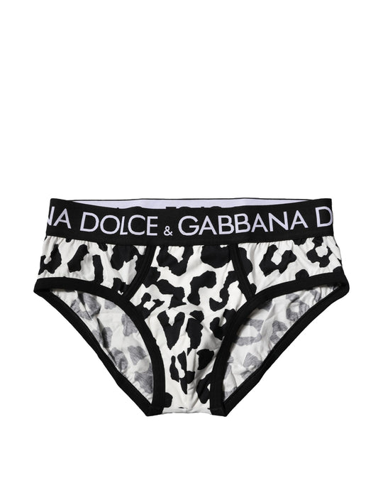 Black White Cotton Leopard Men Brief Underwear