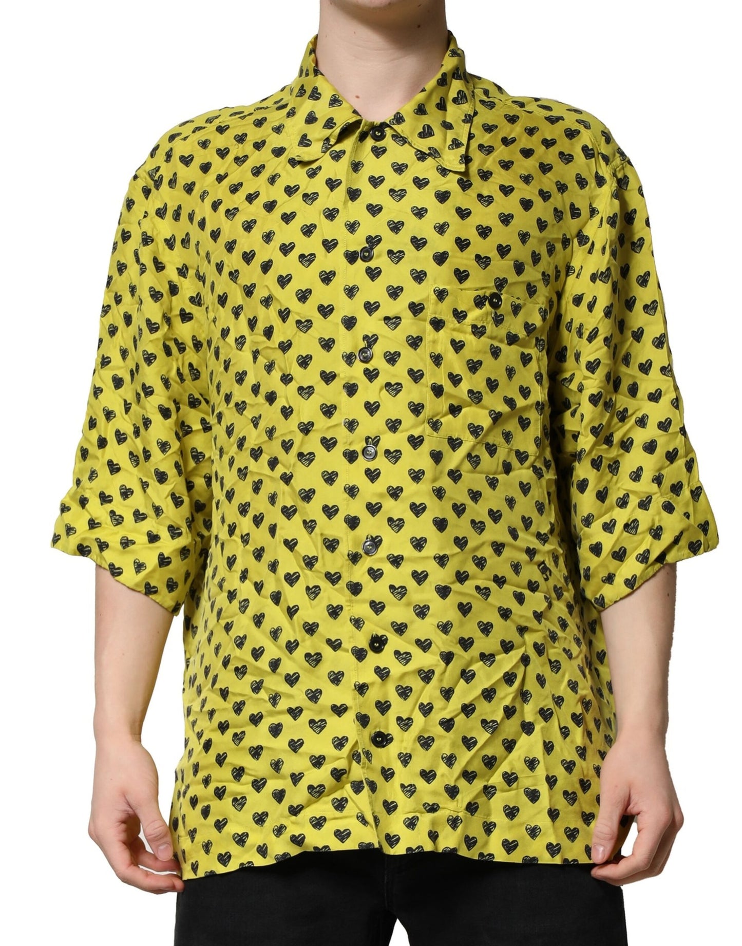 Yellow Heart Short Sleeves Men Casual Shirt