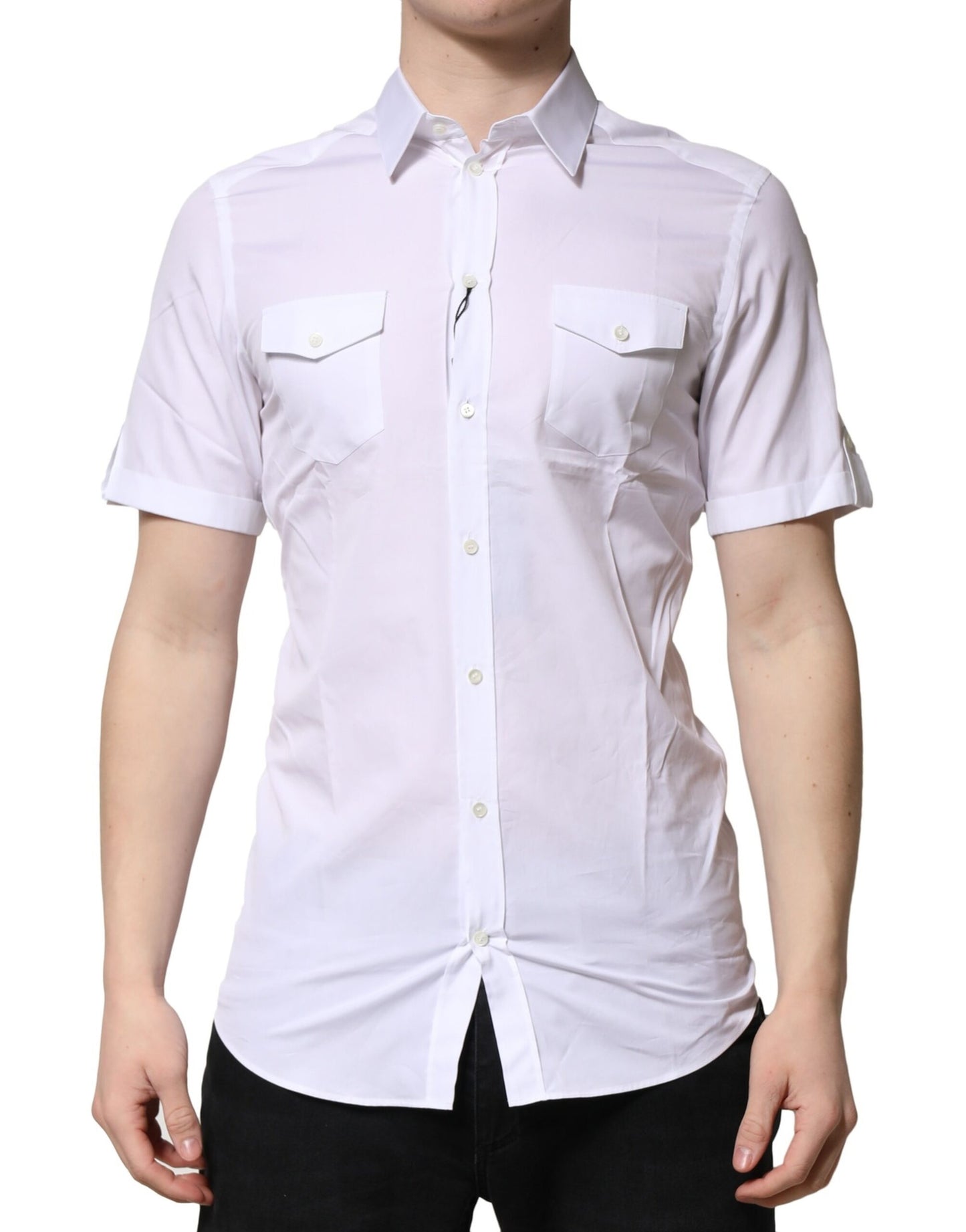 White Cotton GOLD Short Sleeves Casual Shirt