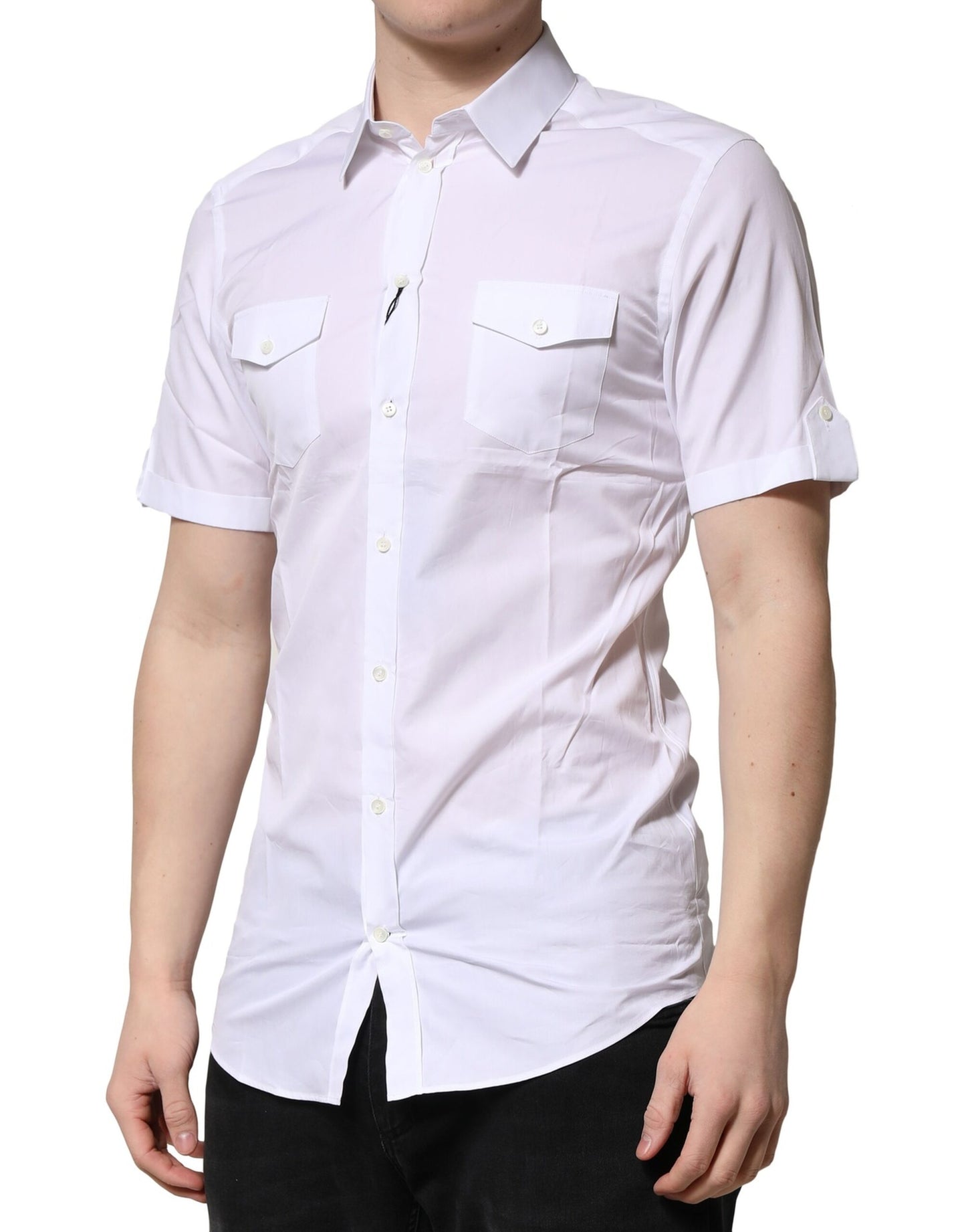 White Cotton GOLD Short Sleeves Casual Shirt